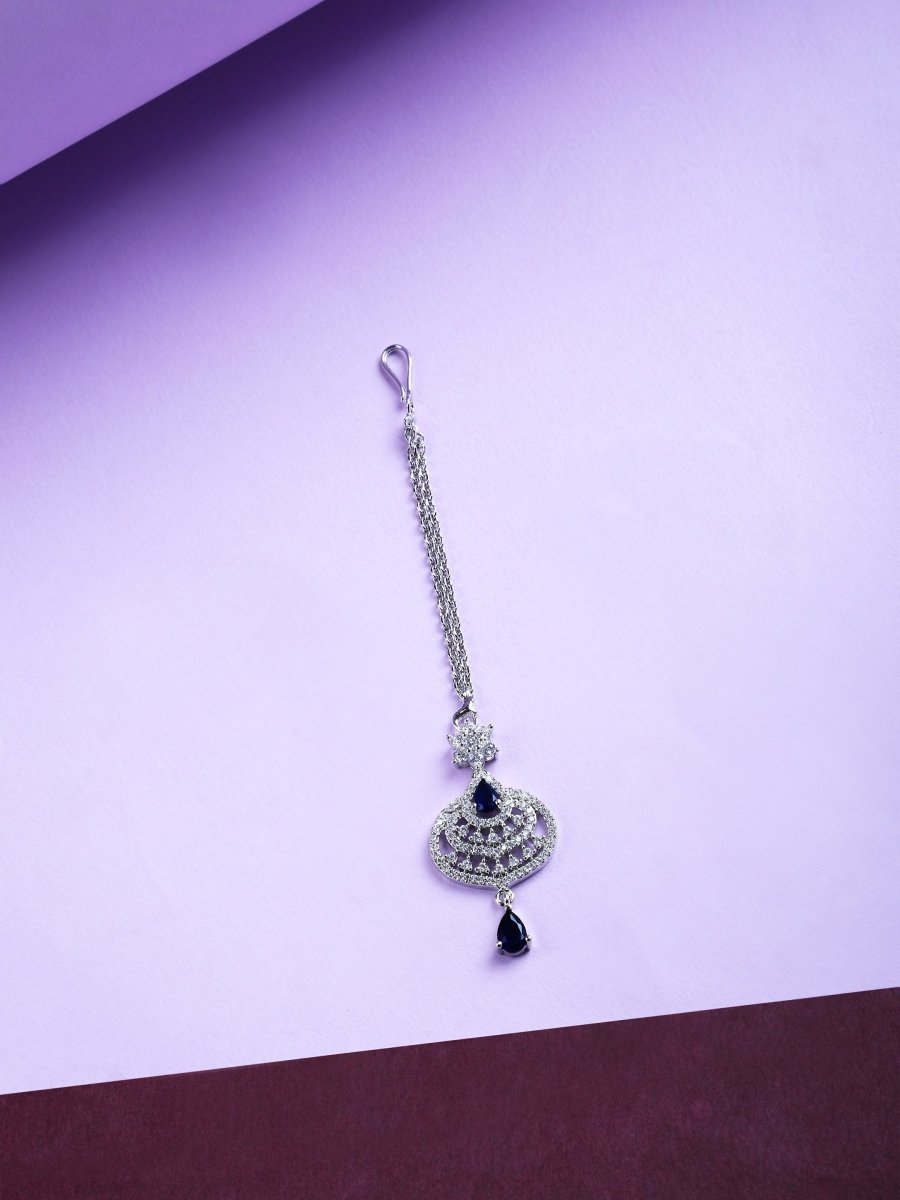 American Diamond CZ Studded Rhodium Plated Maang Tikka