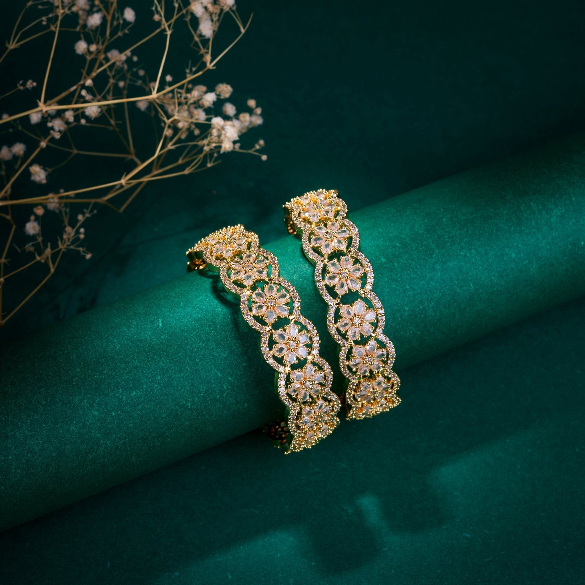 American Diamond Flower Bangles (Pack of 2)