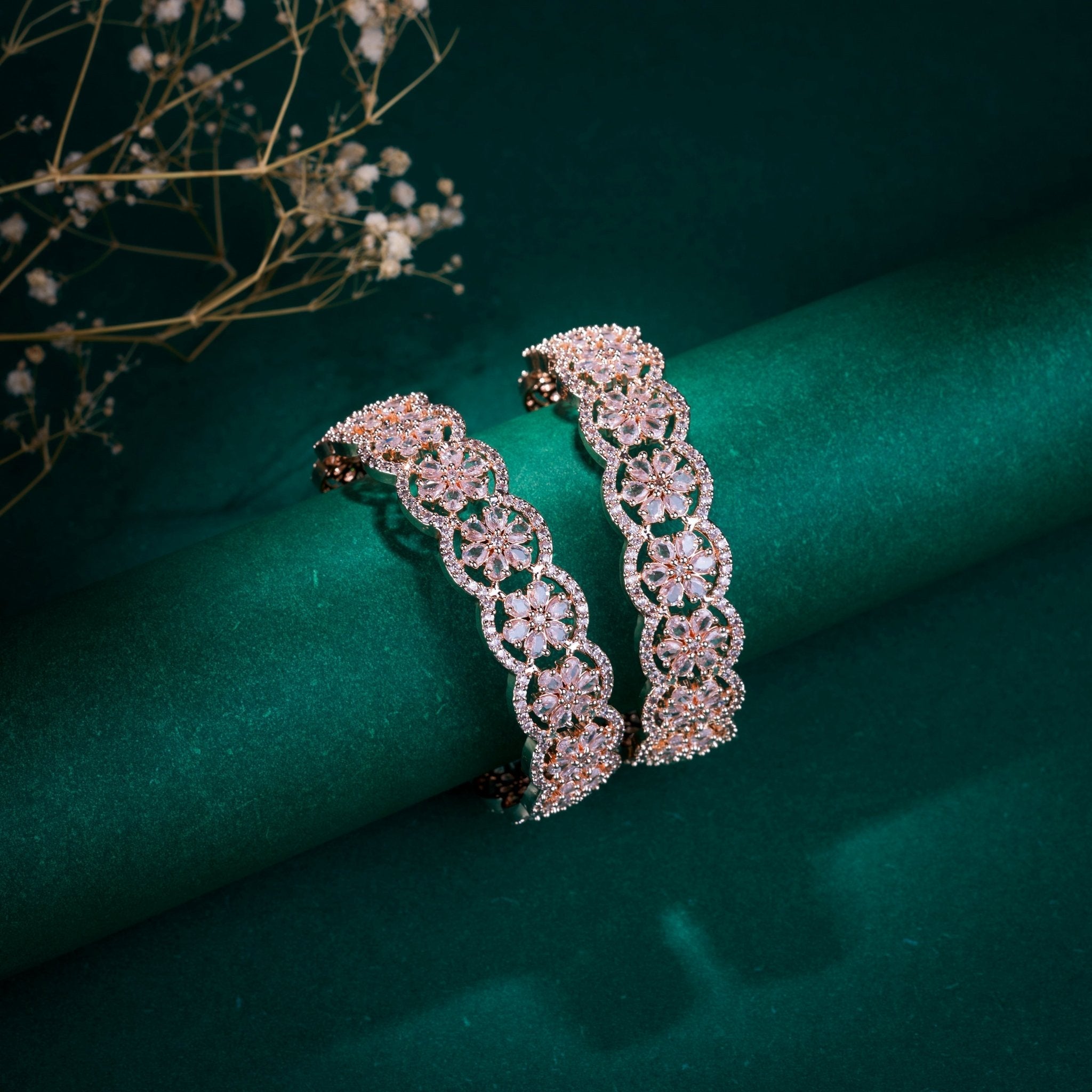 American Diamond Flower Bangles (Pack of 2)