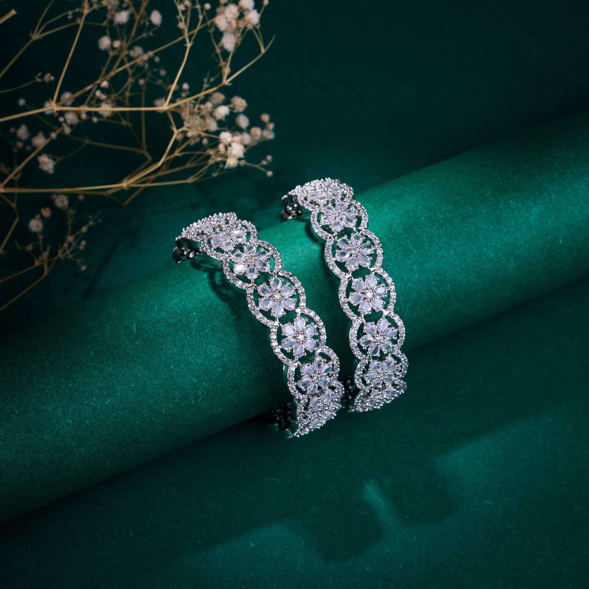 American Diamond Flower Bangles (Pack of 2)