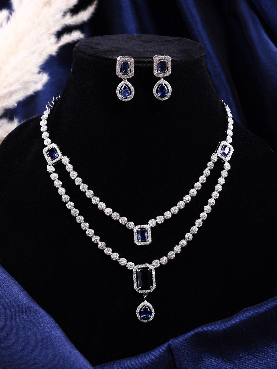American Diamond Layered Necklace Set with Earrings