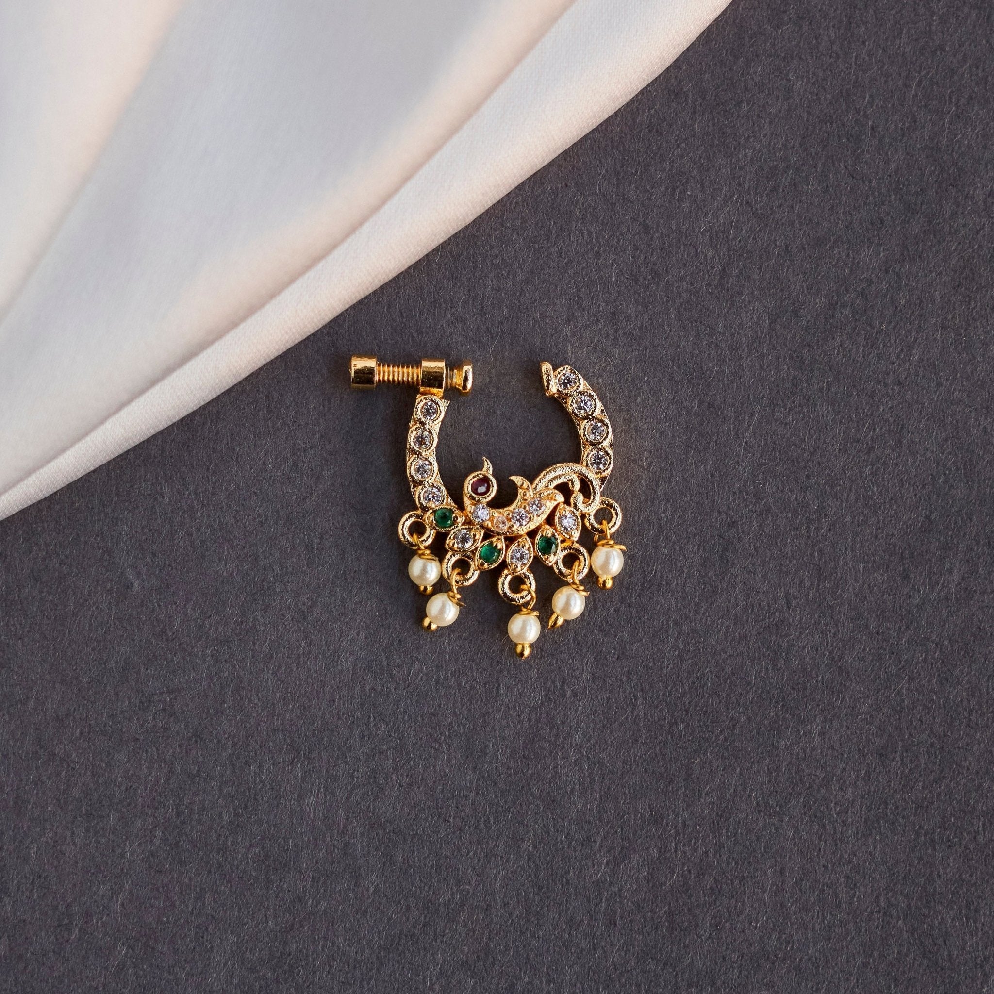 American Diamond Moti Peacock Nose Screw