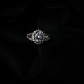 American Diamond Oval Halo Solitaire Statement Rhodium Plated Ring