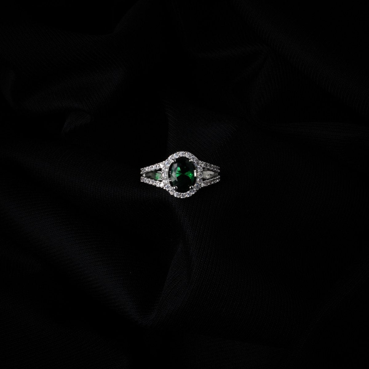 American Diamond Oval Halo Solitaire Statement Rhodium Plated Ring