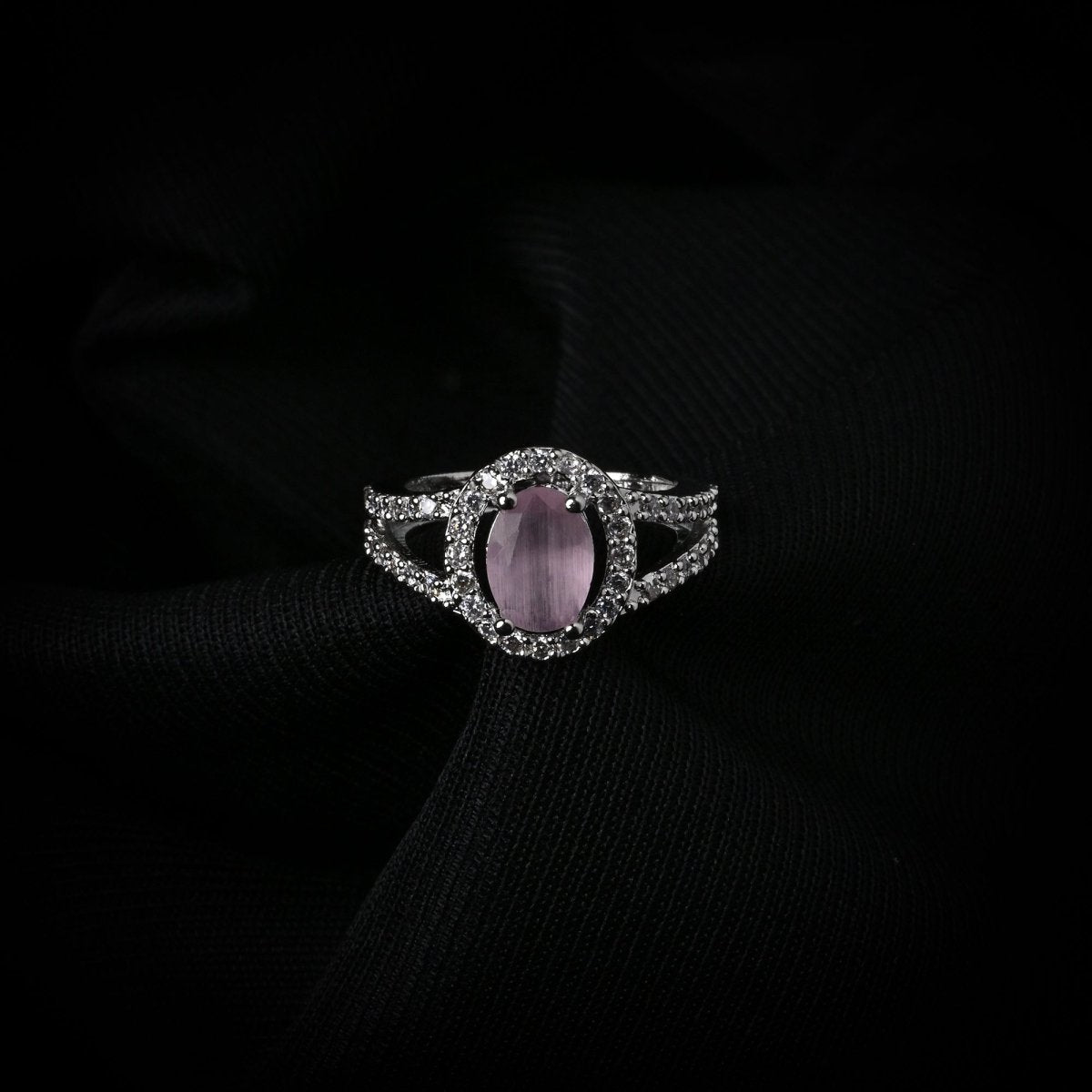 American Diamond Oval Halo Solitaire Statement Rhodium Plated Ring