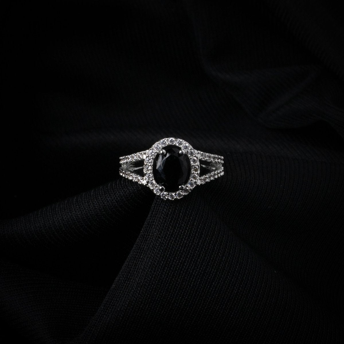 American Diamond Oval Halo Solitaire Statement Rhodium Plated Ring