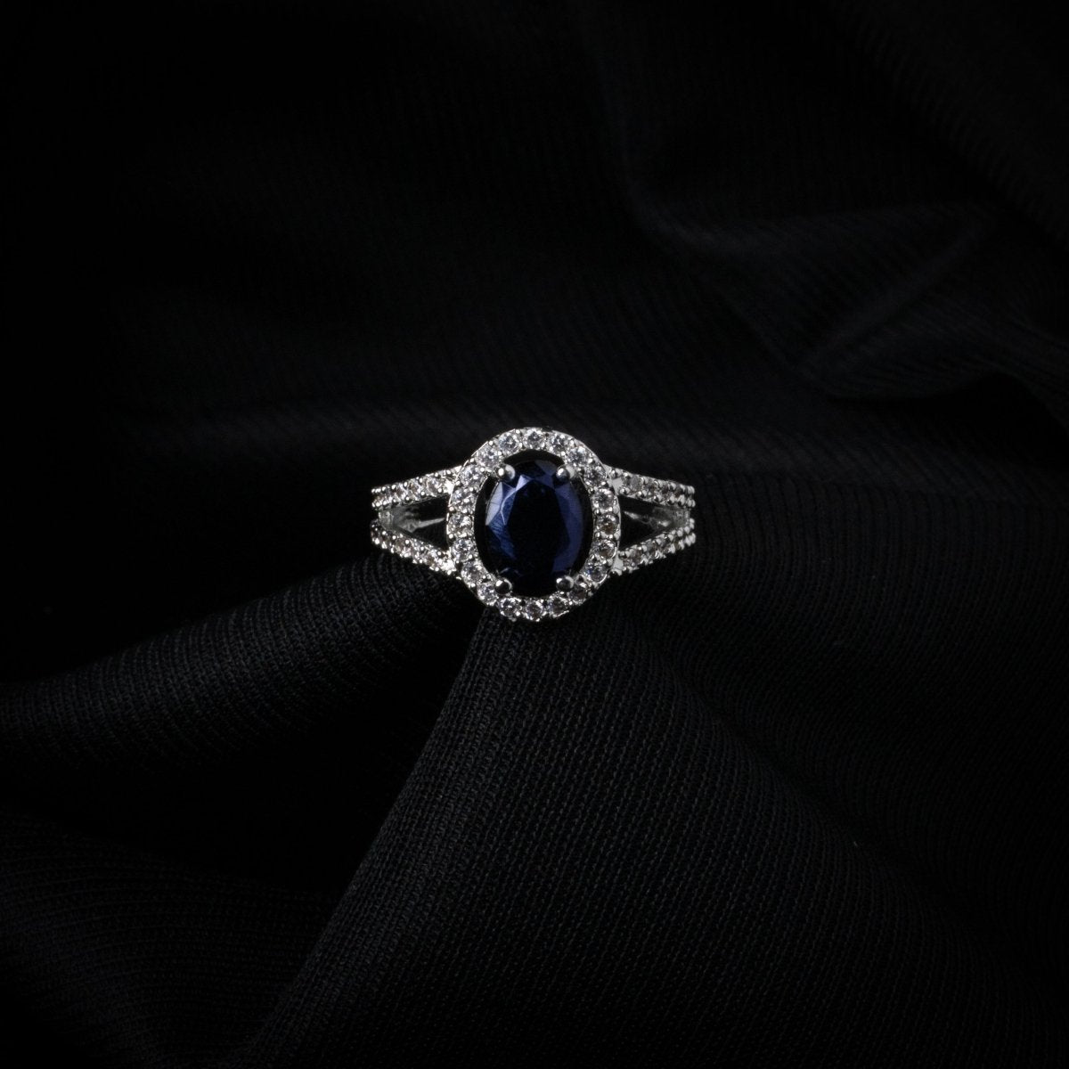 American Diamond Oval Halo Solitaire Statement Rhodium Plated Ring