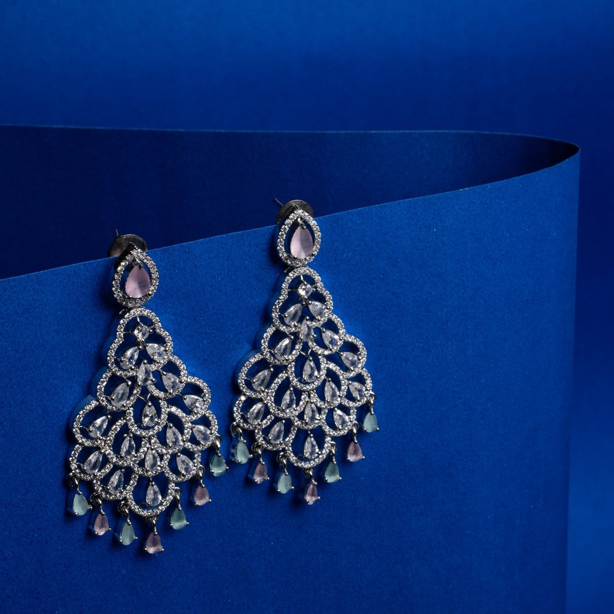 American Diamond Peacock Danglers Earrings