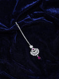American Diamond Pink Stone Rhodium Plated Maang Tikka