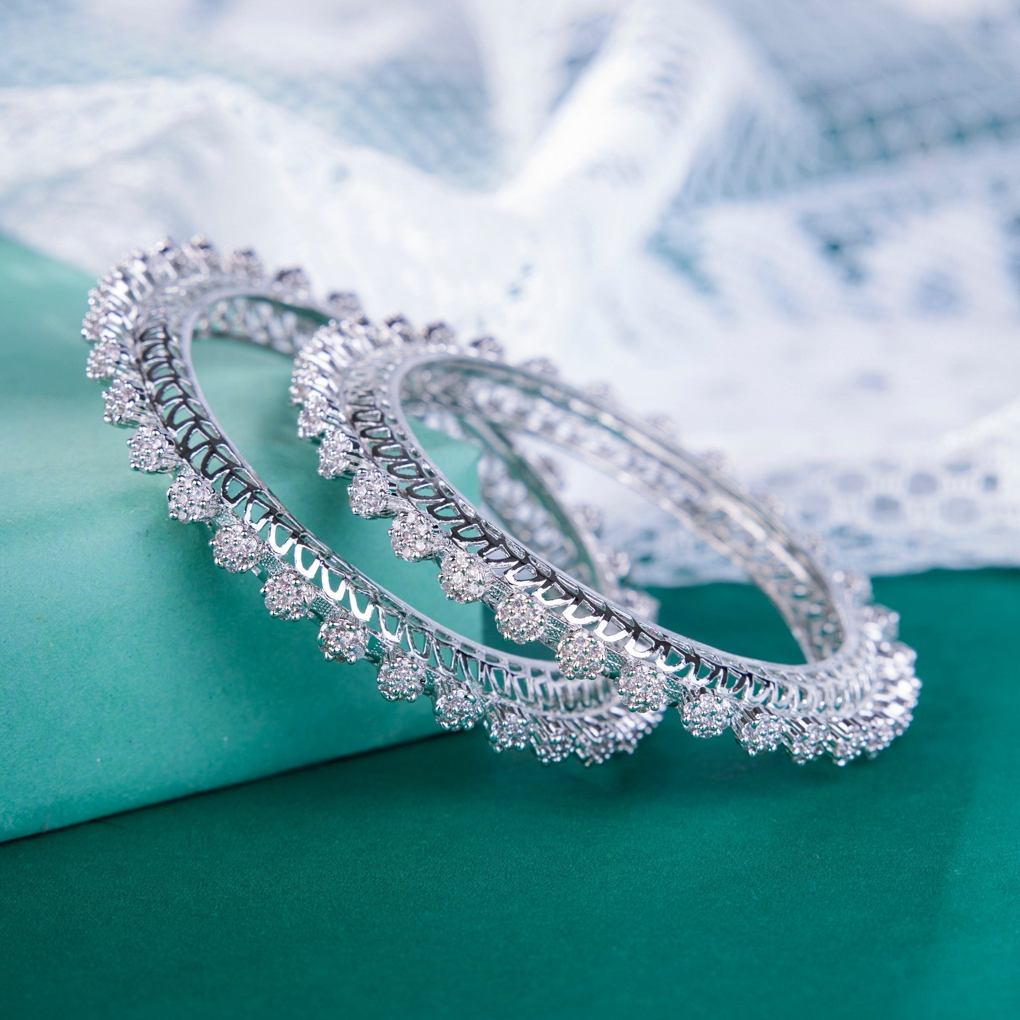 American Diamond Rhodium Pacheli Bangles Set (Pack of 2)