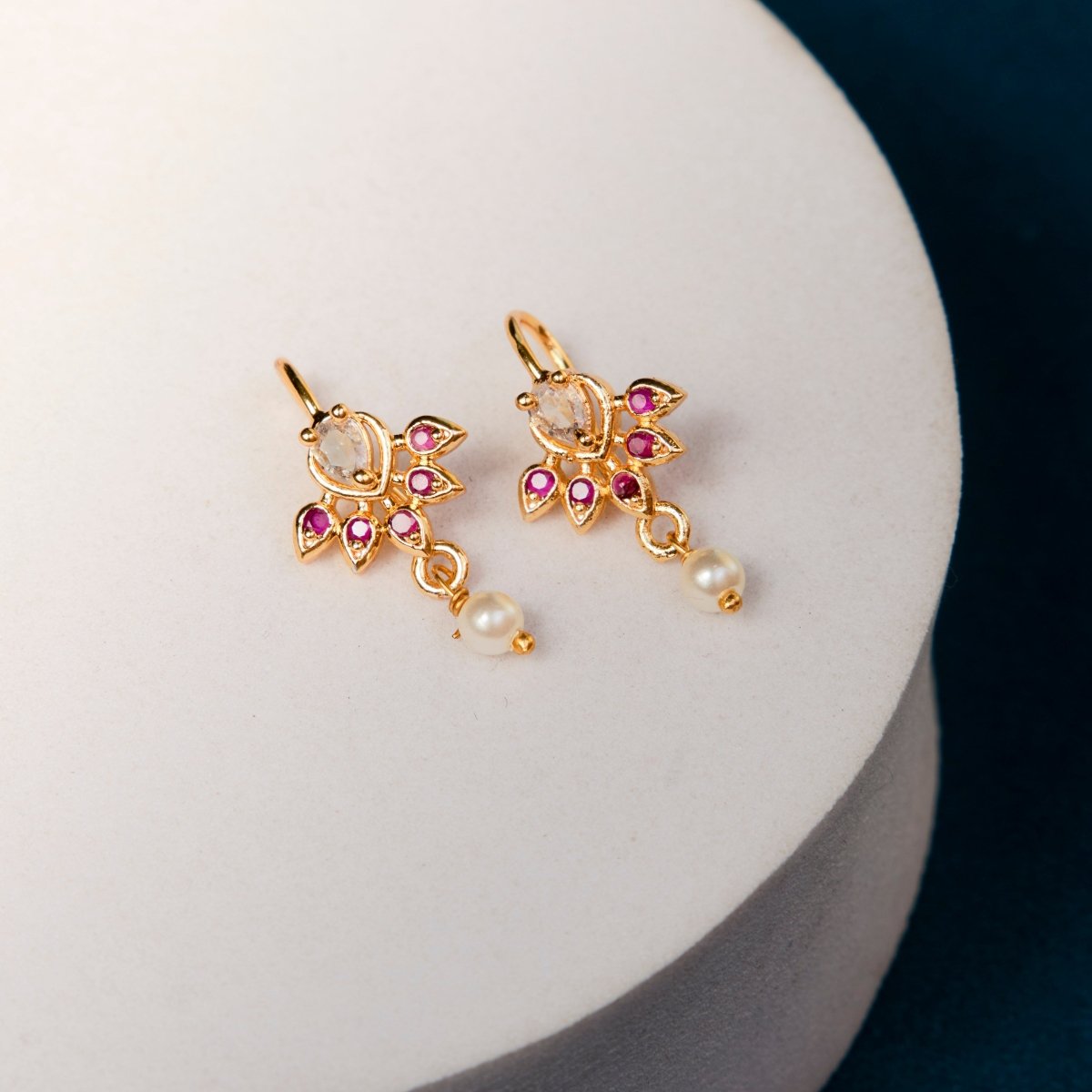 Antique Style Leaf Bugadi Earrings with Pearl Drop