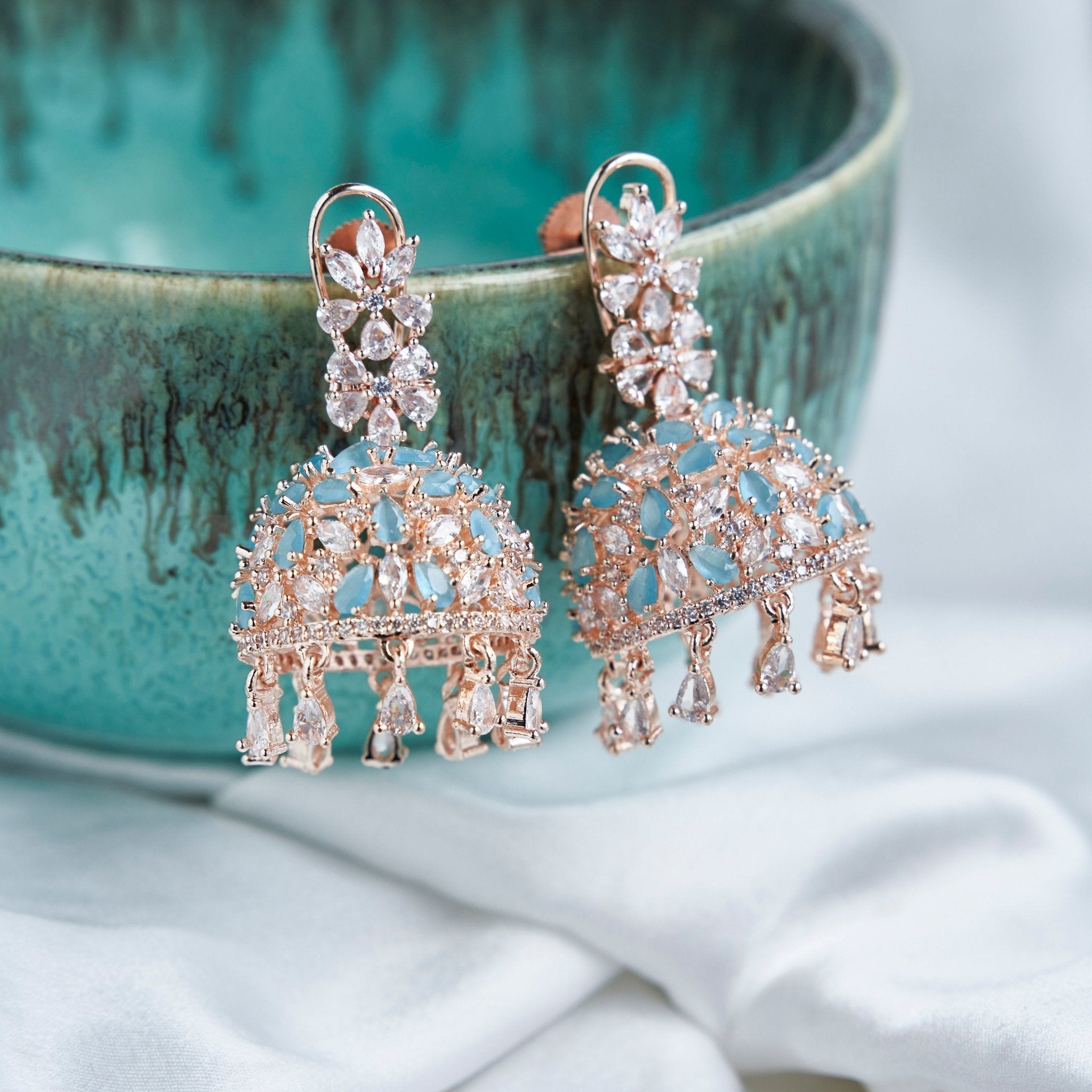 Big American Diamond Rose Gold Jhumka