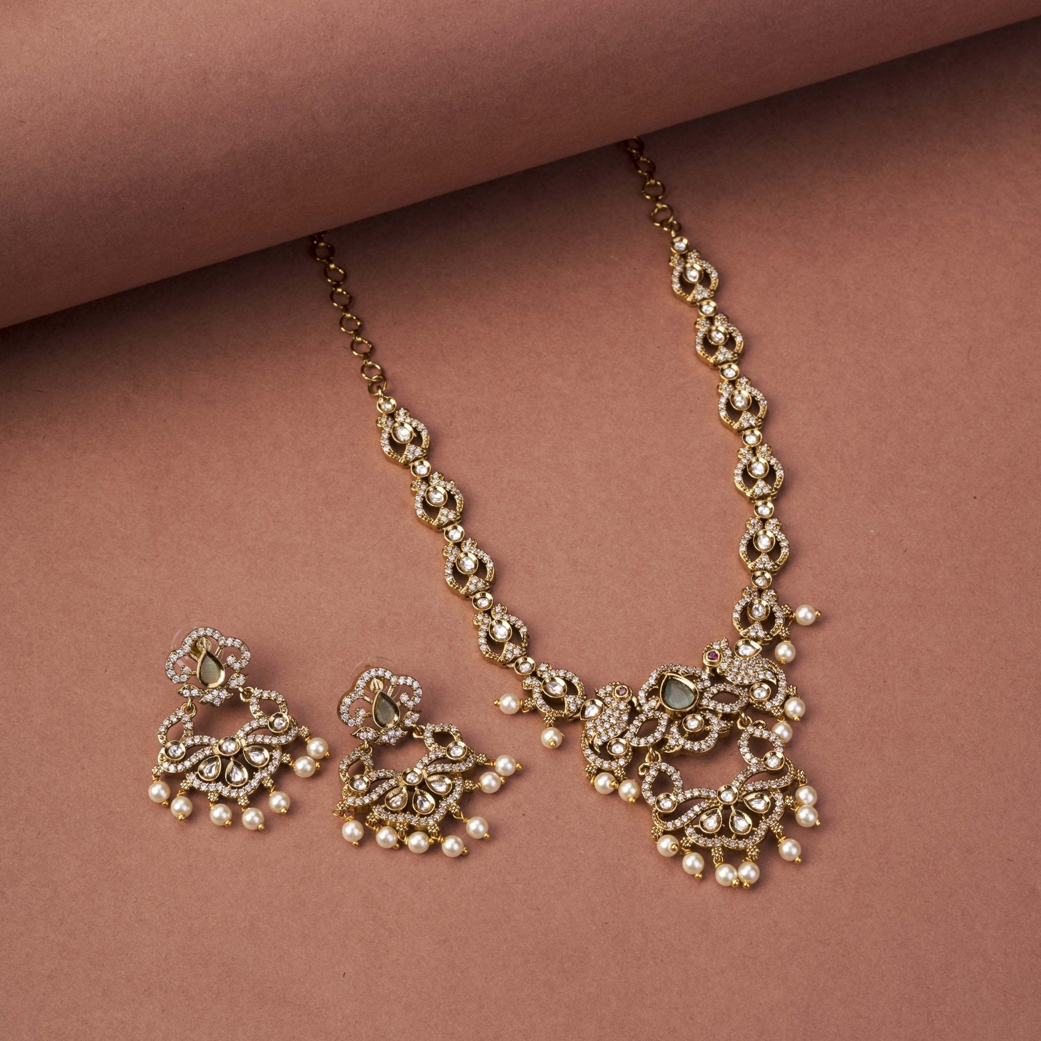 Bird Enchanted Mehendi Plated Necklace Set
