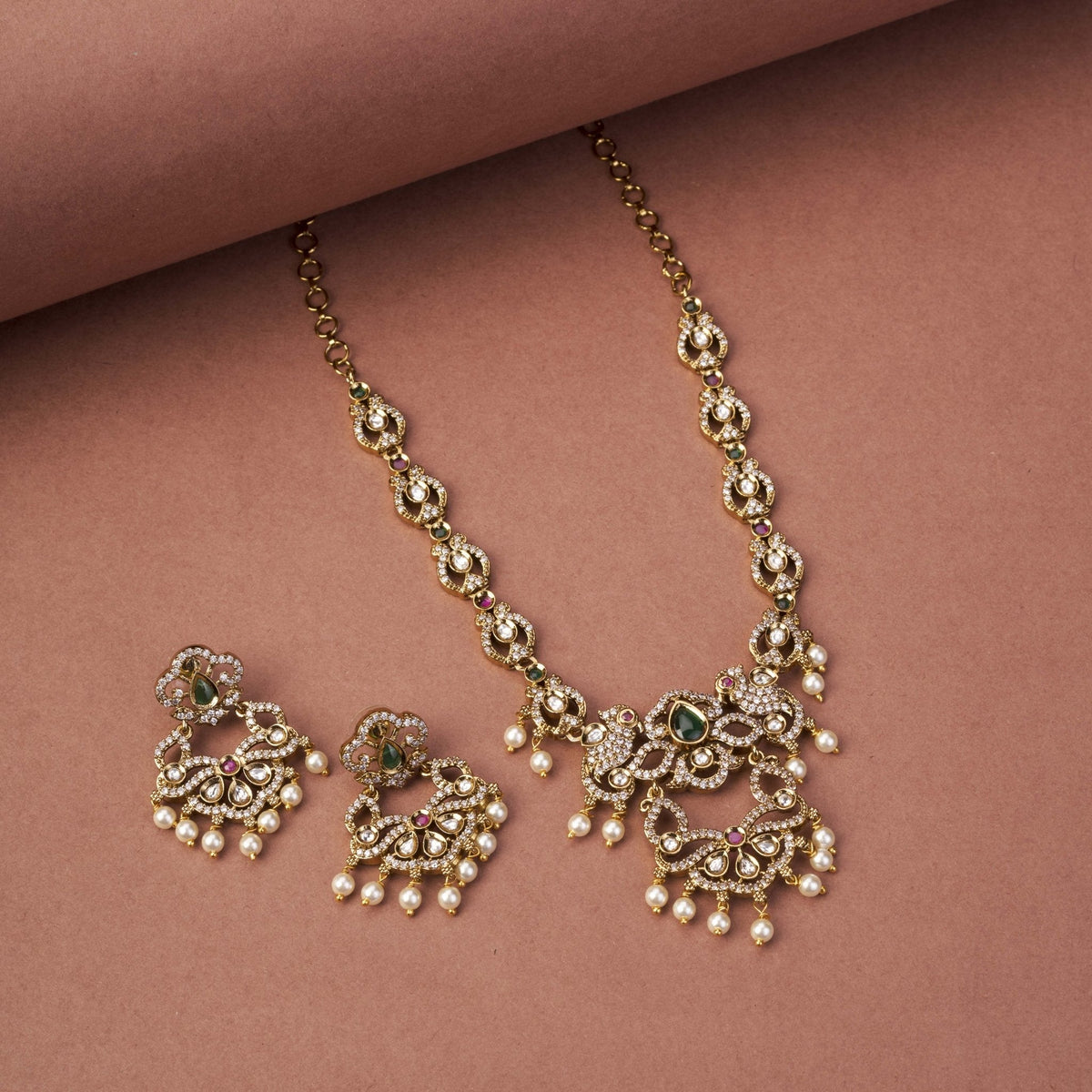 Bird Enchanted Mehendi Plated Necklace Set