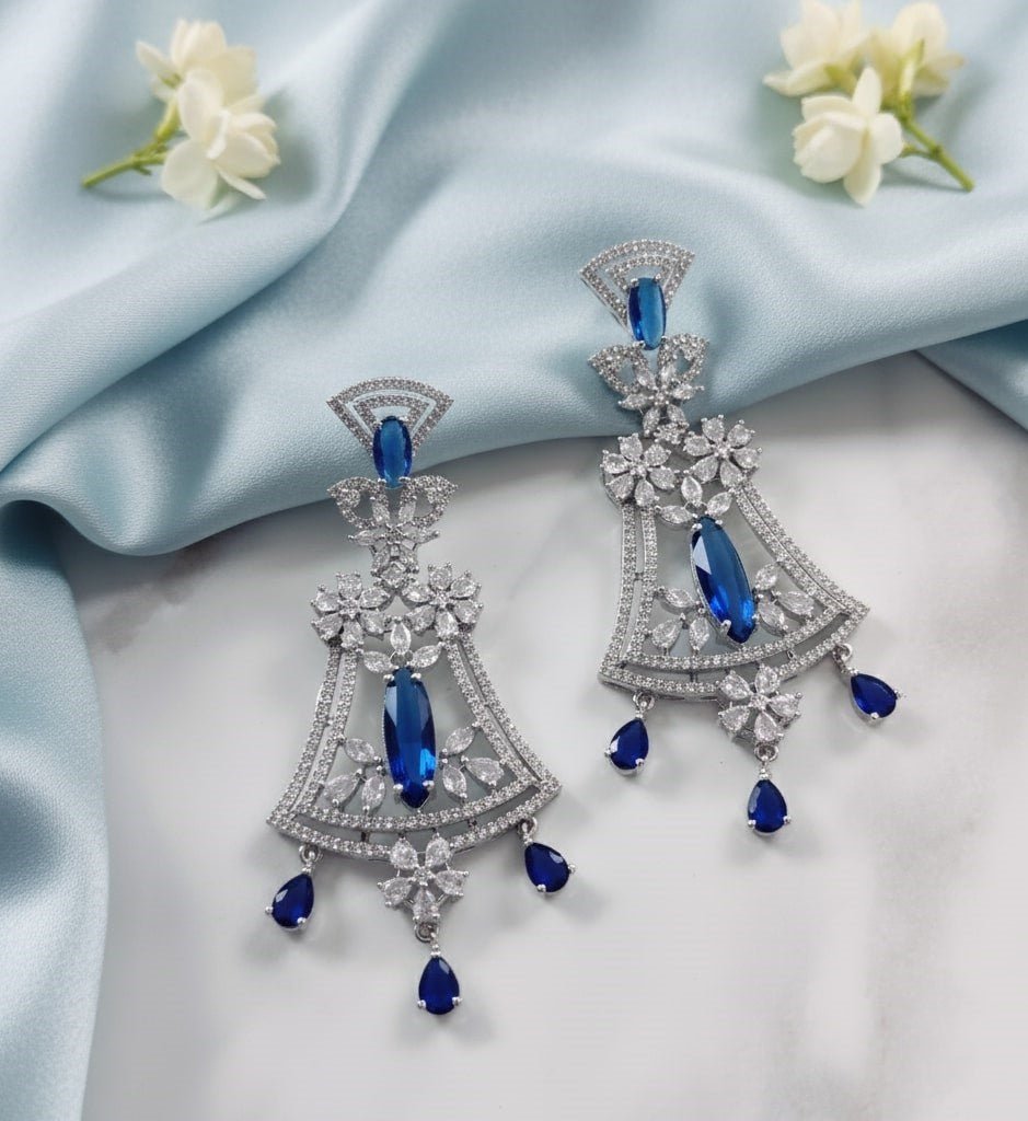 Blue-White Rhodium Earrings