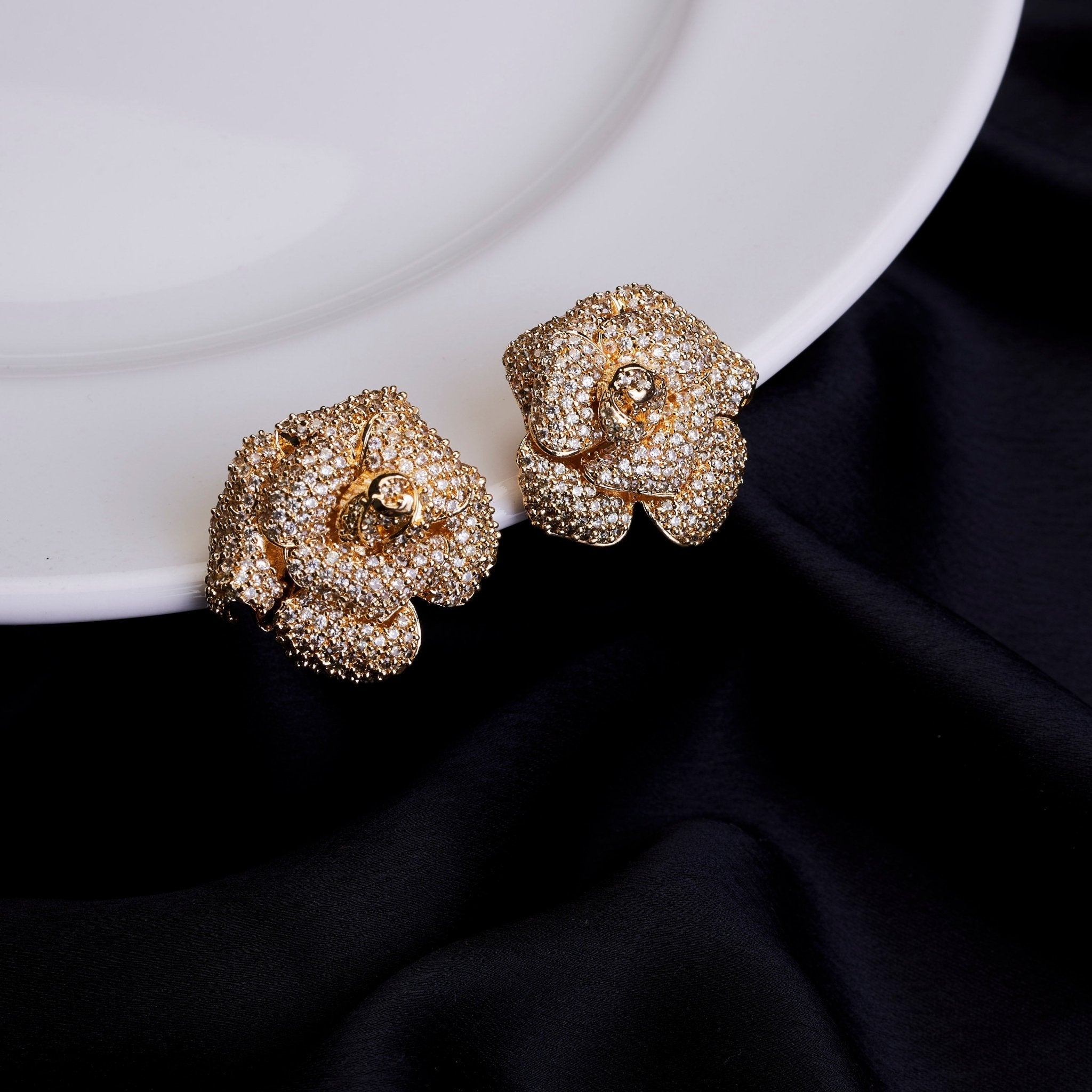 Blush Quartz Floral Studs in Gold Plated