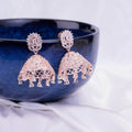 Rose Gold Plated American Diamond Oval Floral Filigree Jhumka Earrings