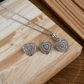 Opal Touch - Chic Rhodium Locket Set with Heart-Shaped Pendant - Locket Set