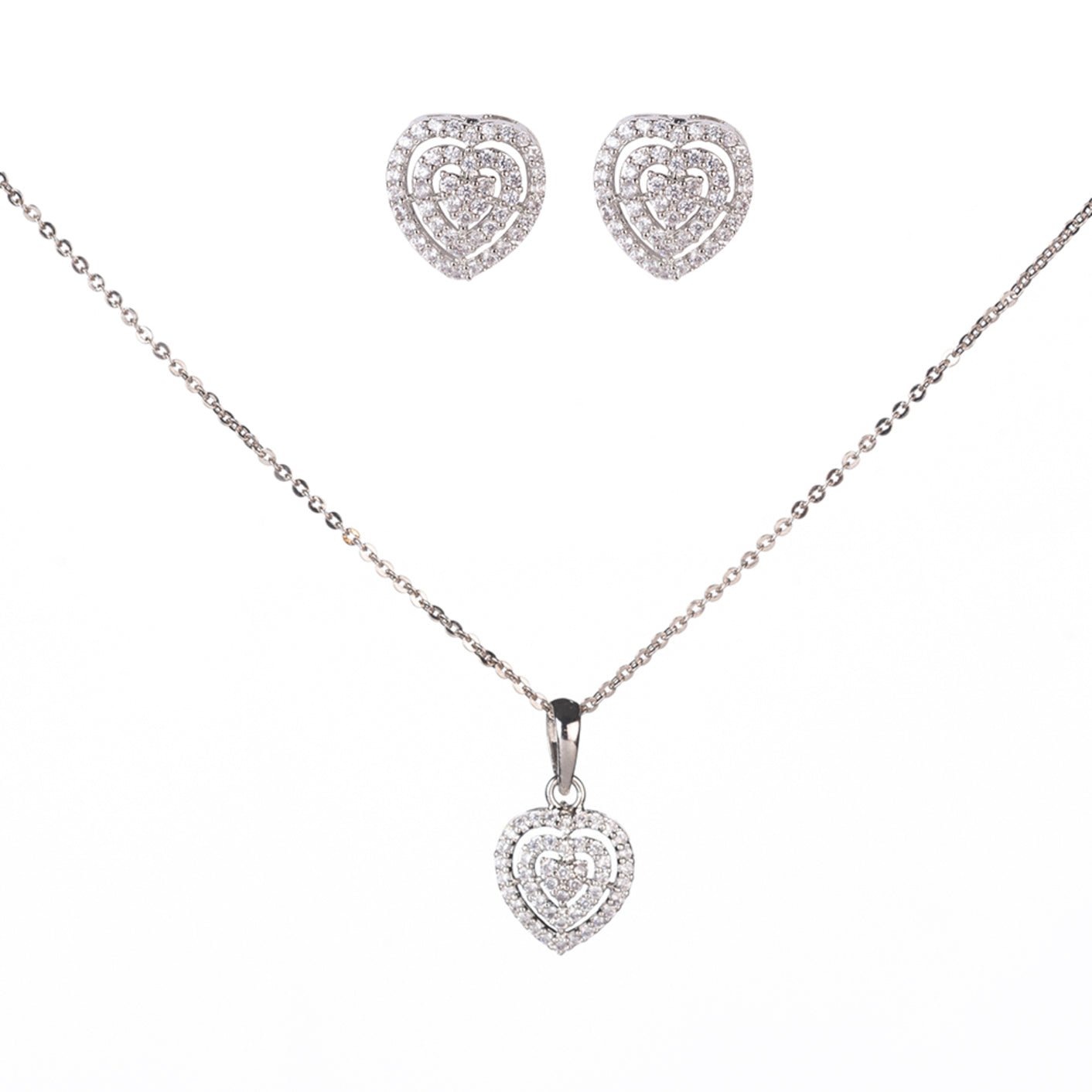 Opal Touch - Chic Rhodium Locket Set with Heart-Shaped Pendant - Locket Set