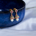 Gold Plated American Diamond Pearl Jhumka Earrings