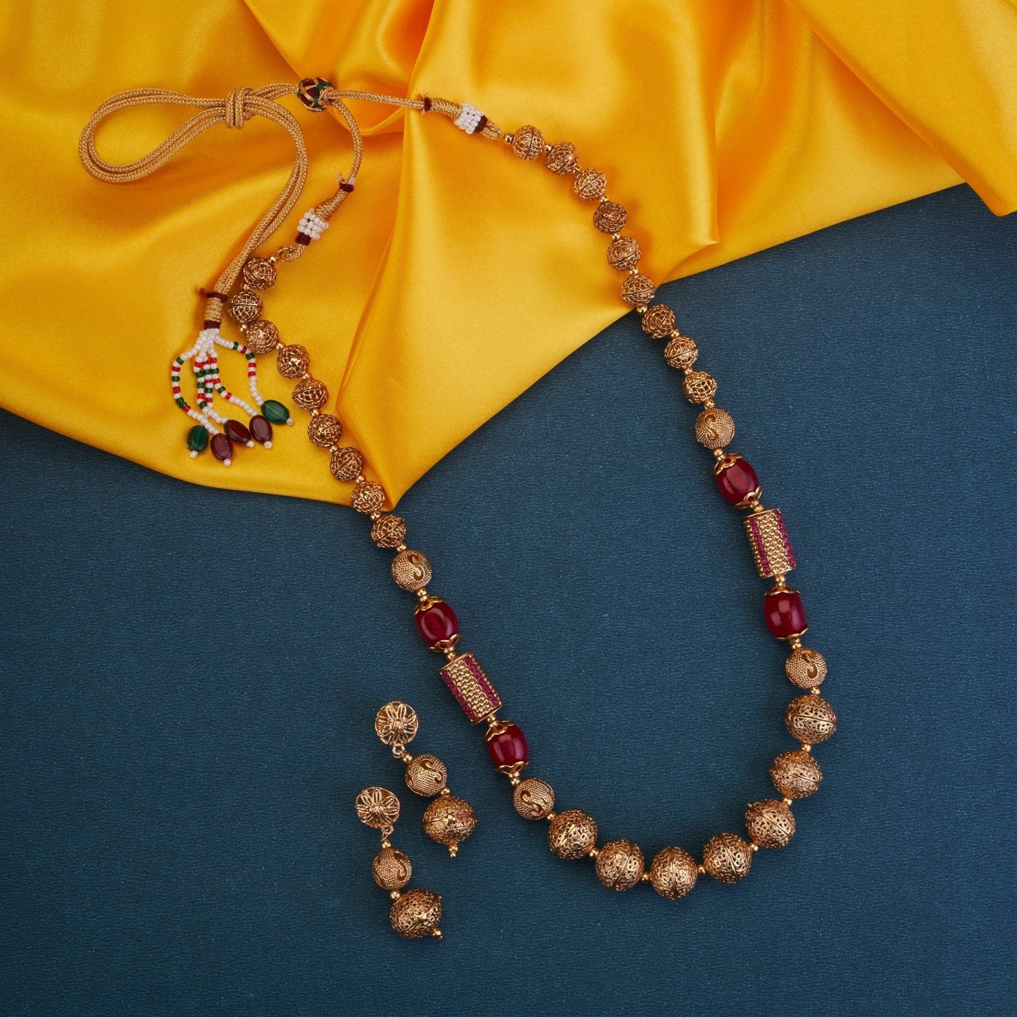 Coral Beaded Gold Plated Necklace Set