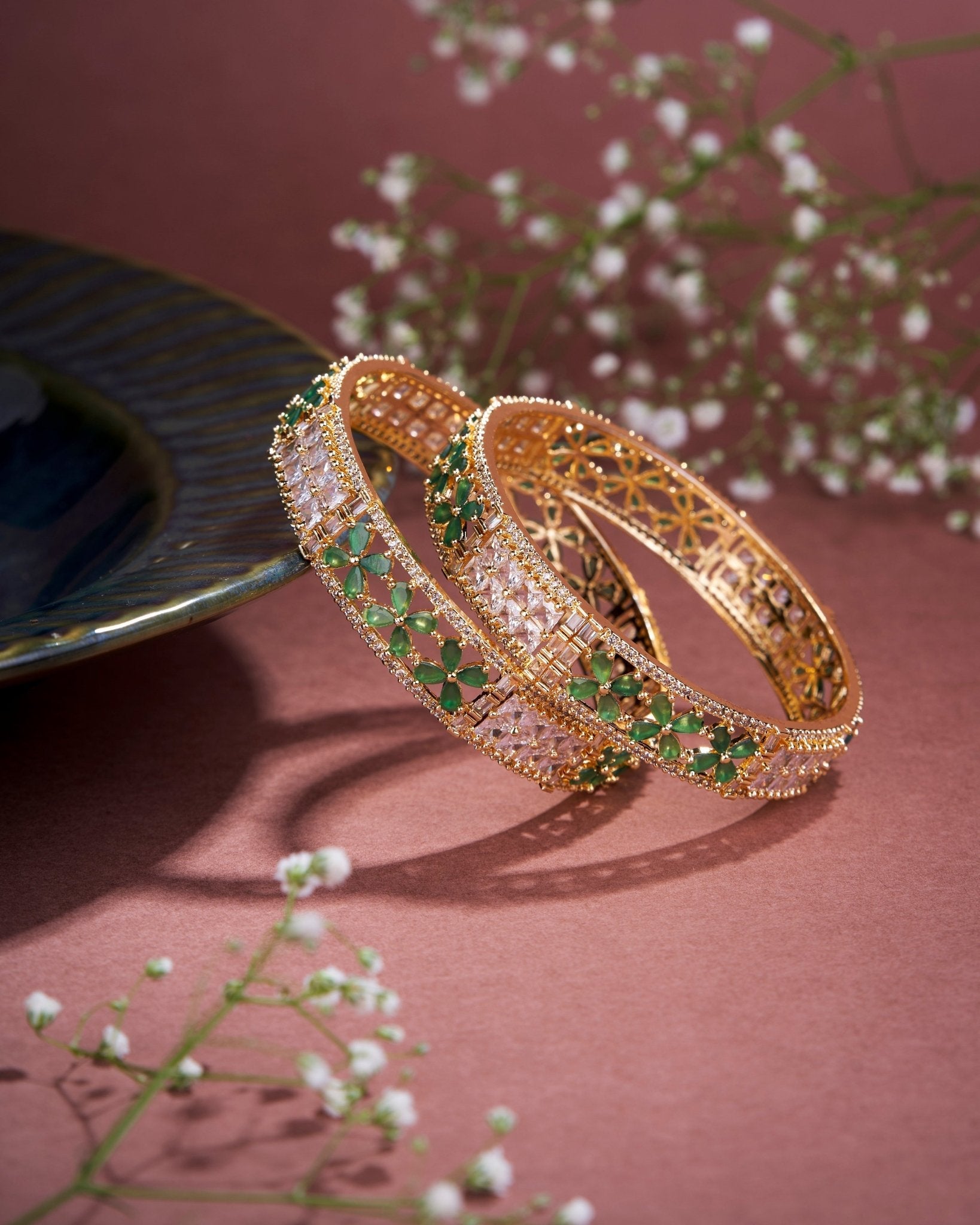 Crimson Flower Gold Bangles (Pack of 2)