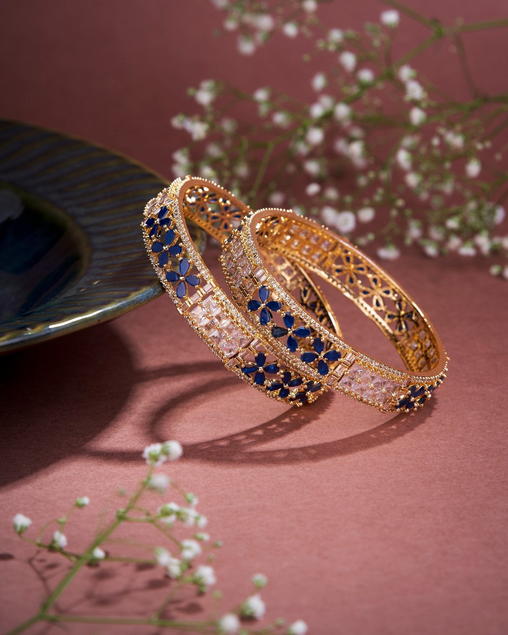 Crimson Flower Gold Bangles (Pack of 2)