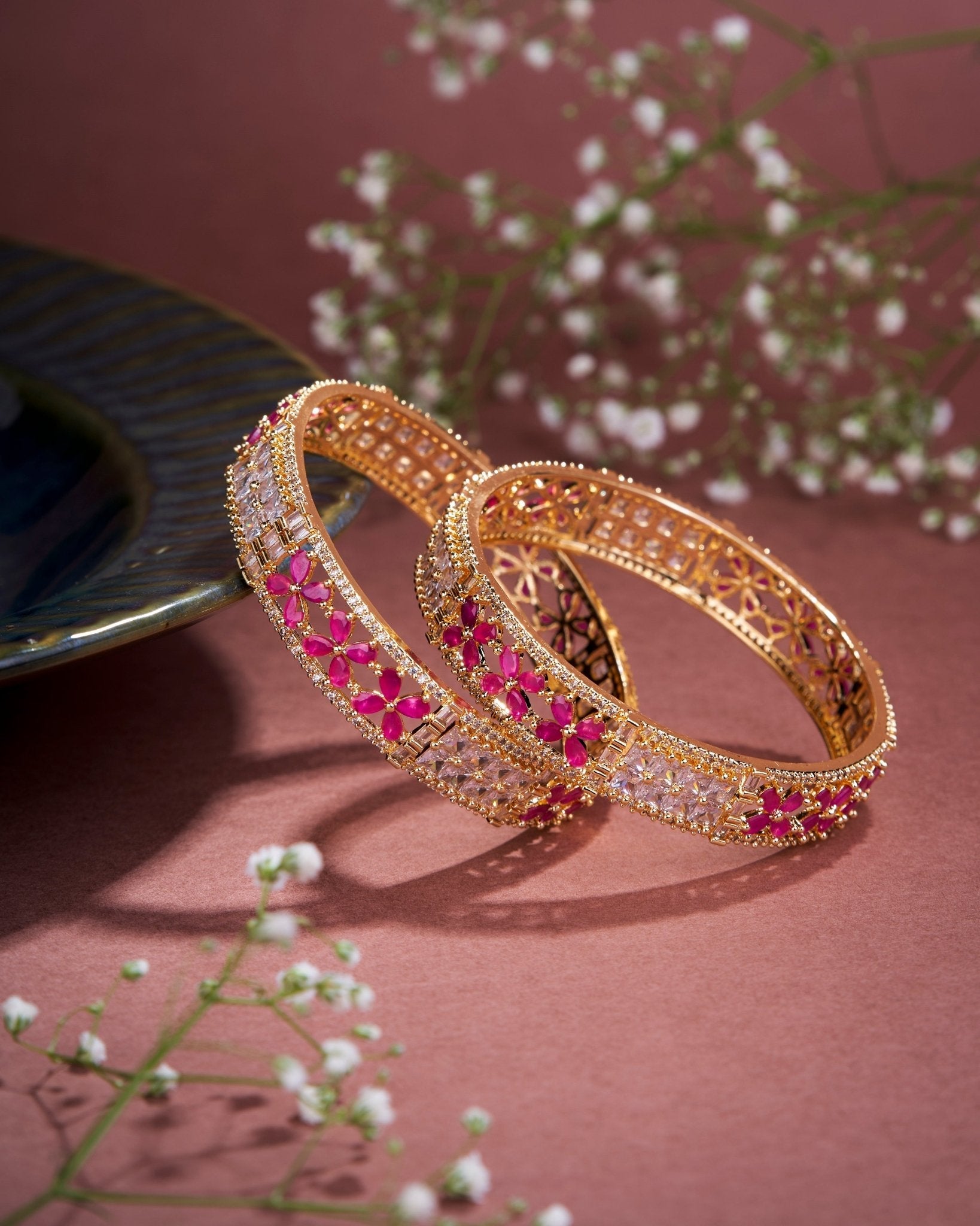 Crimson Flower Gold Bangles (Pack of 2)