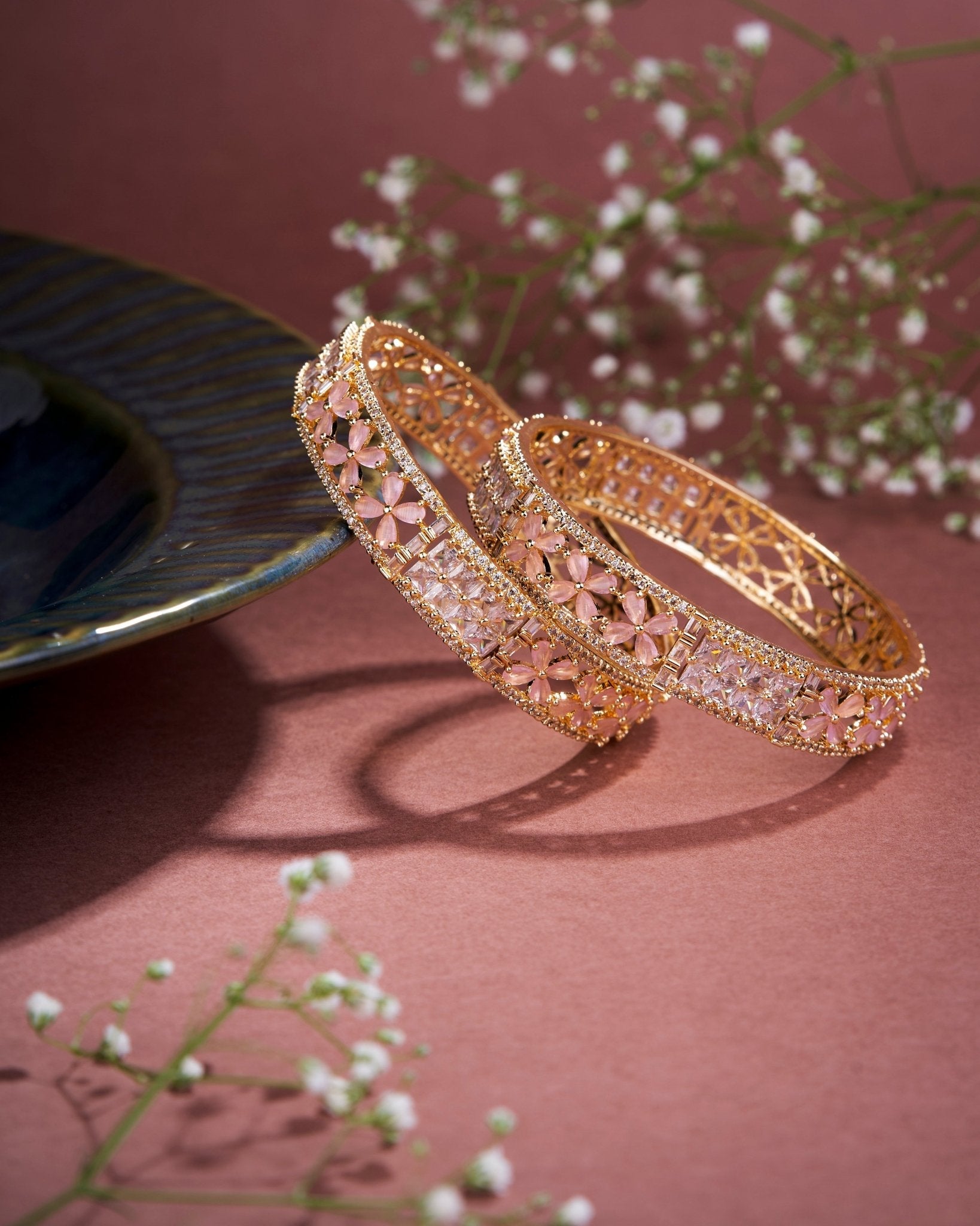 Crimson Flower Gold Bangles (Pack of 2)