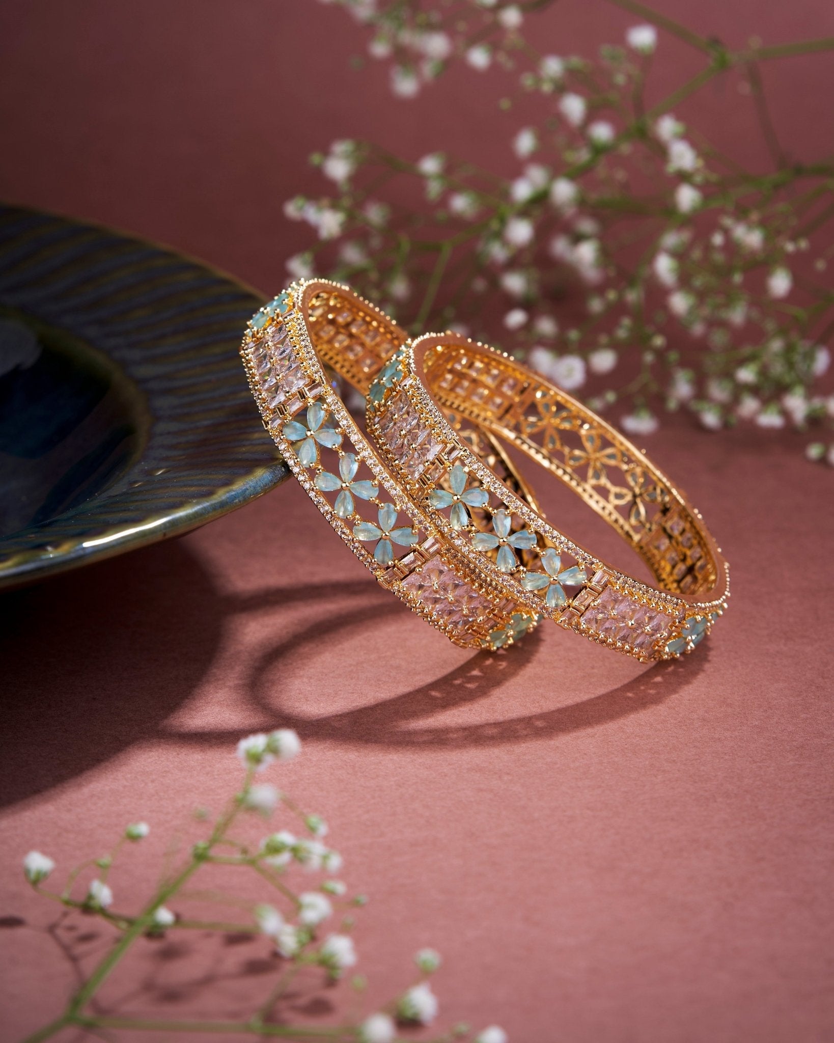 Crimson Flower Gold Bangles (Pack of 2)