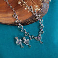 Rhodium Plated Peacock Floral Necklace Set with CZ Stones