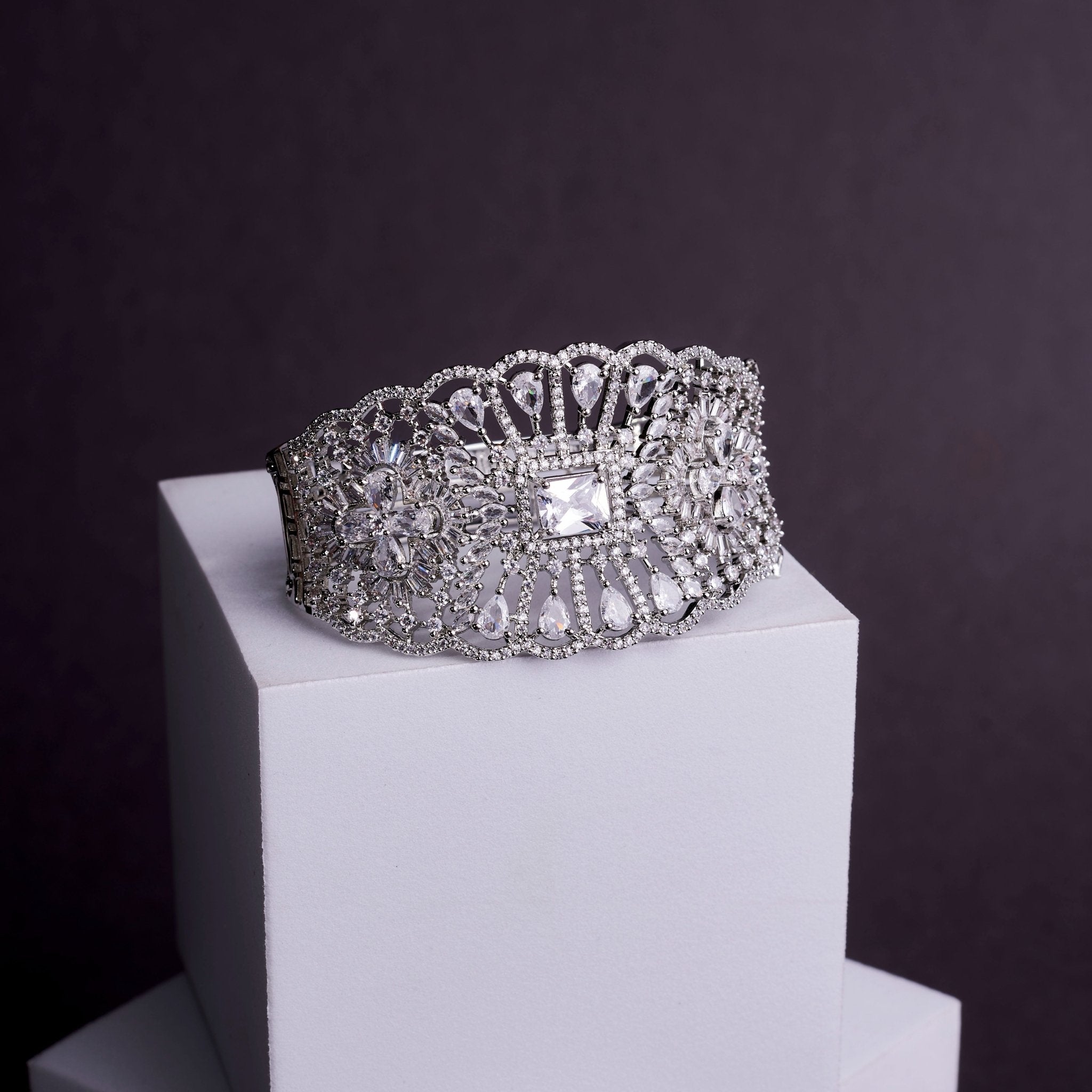 Crystal Cascade Rhodium Plated Bracelet