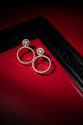 Crystal Double Circle Gold Plated Drop Earrings
