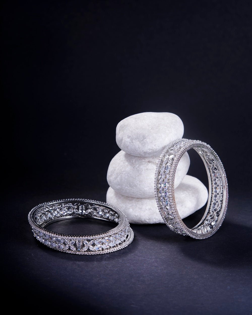 Crystal Fancy Rhodium Bangles (Pack of 6)
