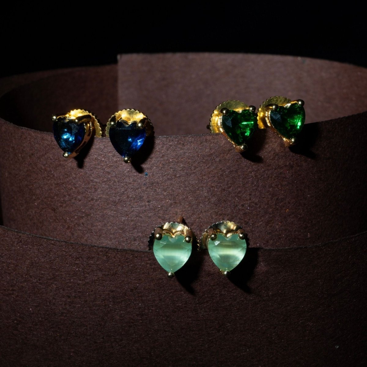 Crystal Heart Gold Plated Stud Earrings Set