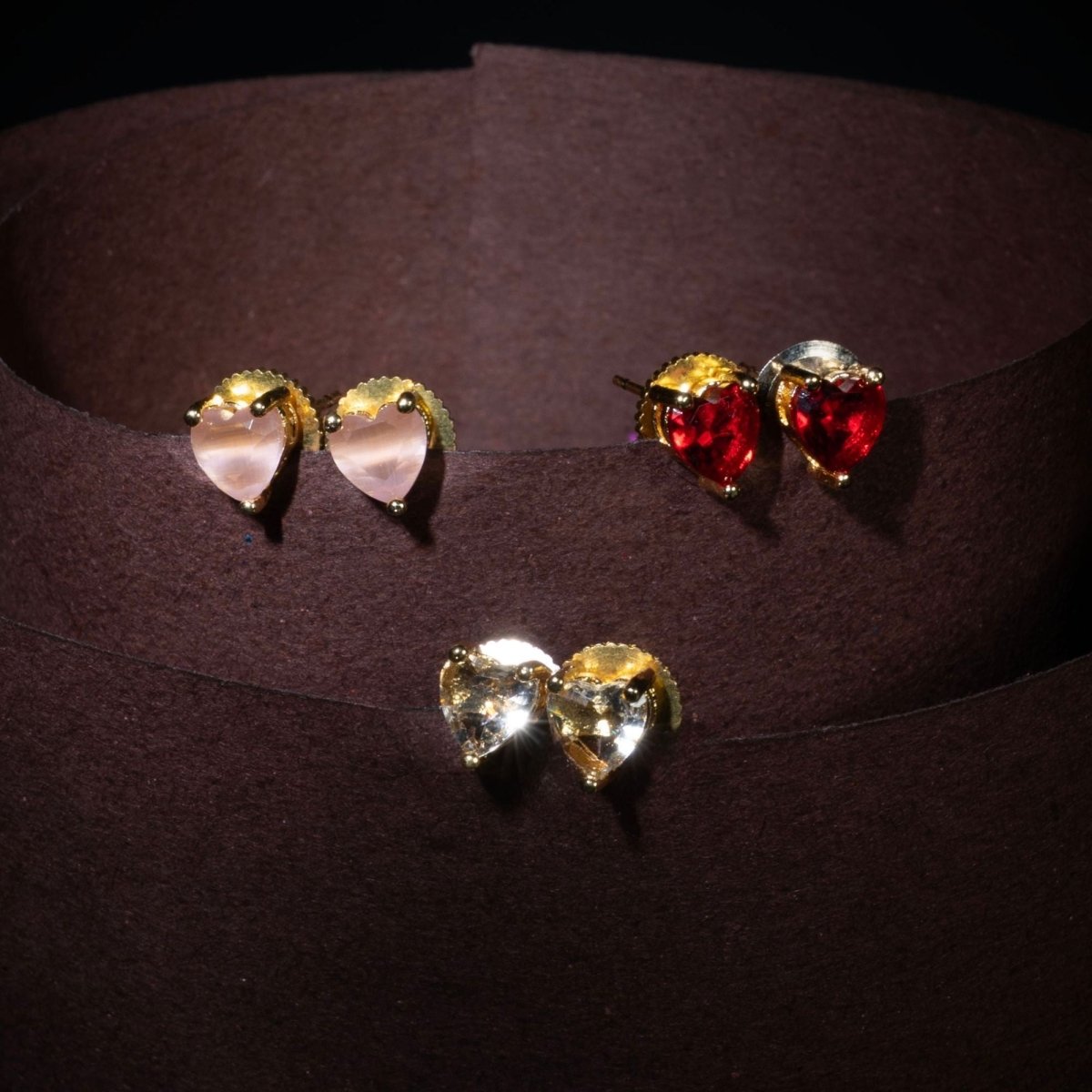 Crystal Heart Gold Plated Stud Earrings Set