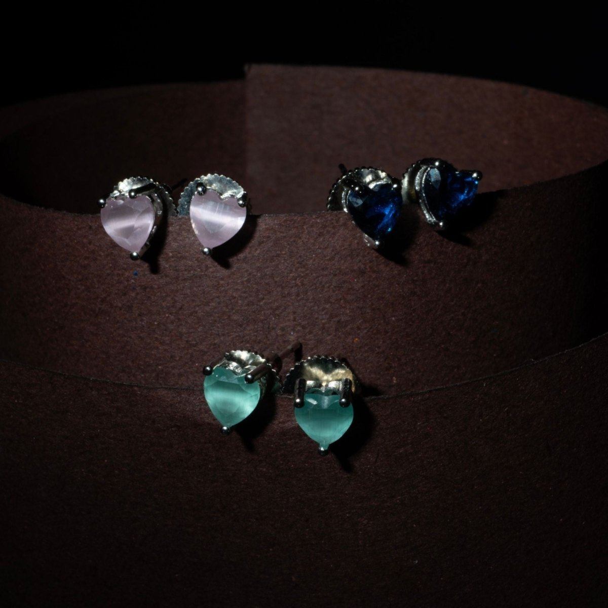 Crystal Heart Rhodium Plated Stud Earrings Set