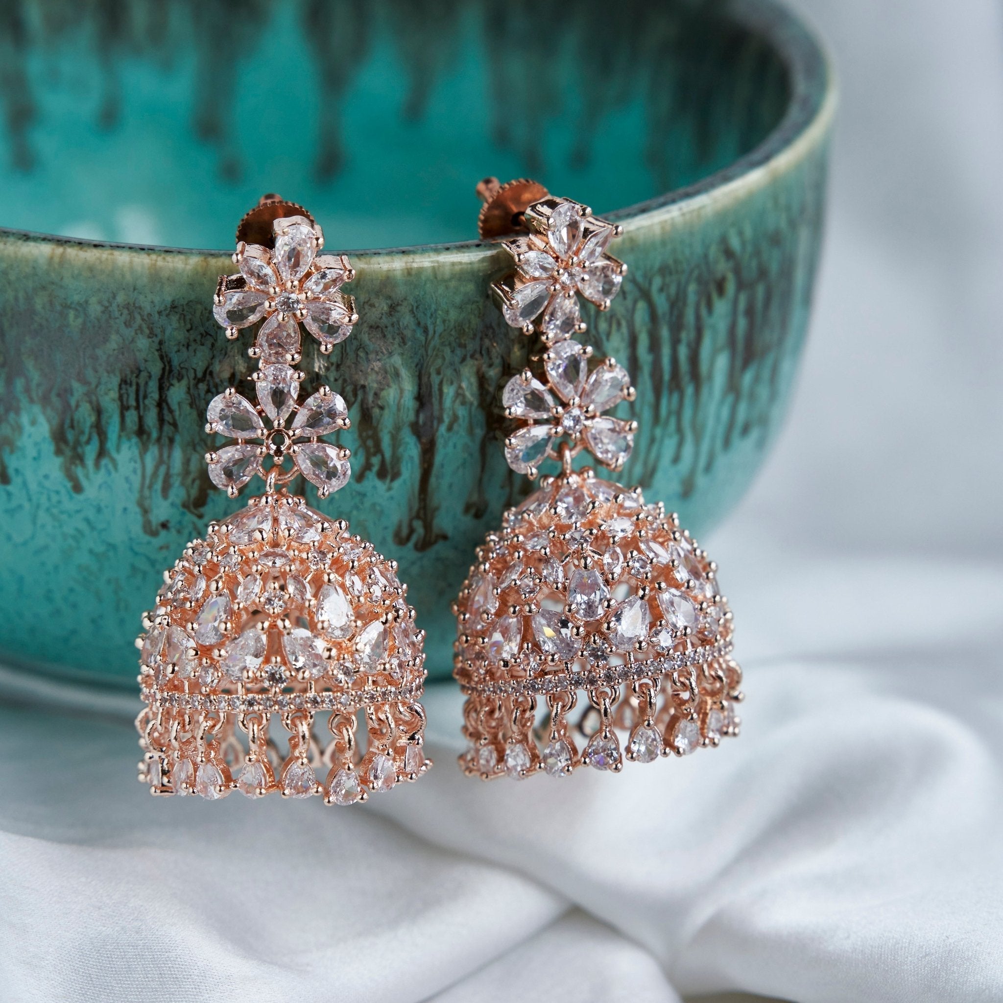 Cubic ZIrconia Rosegold Jhumka