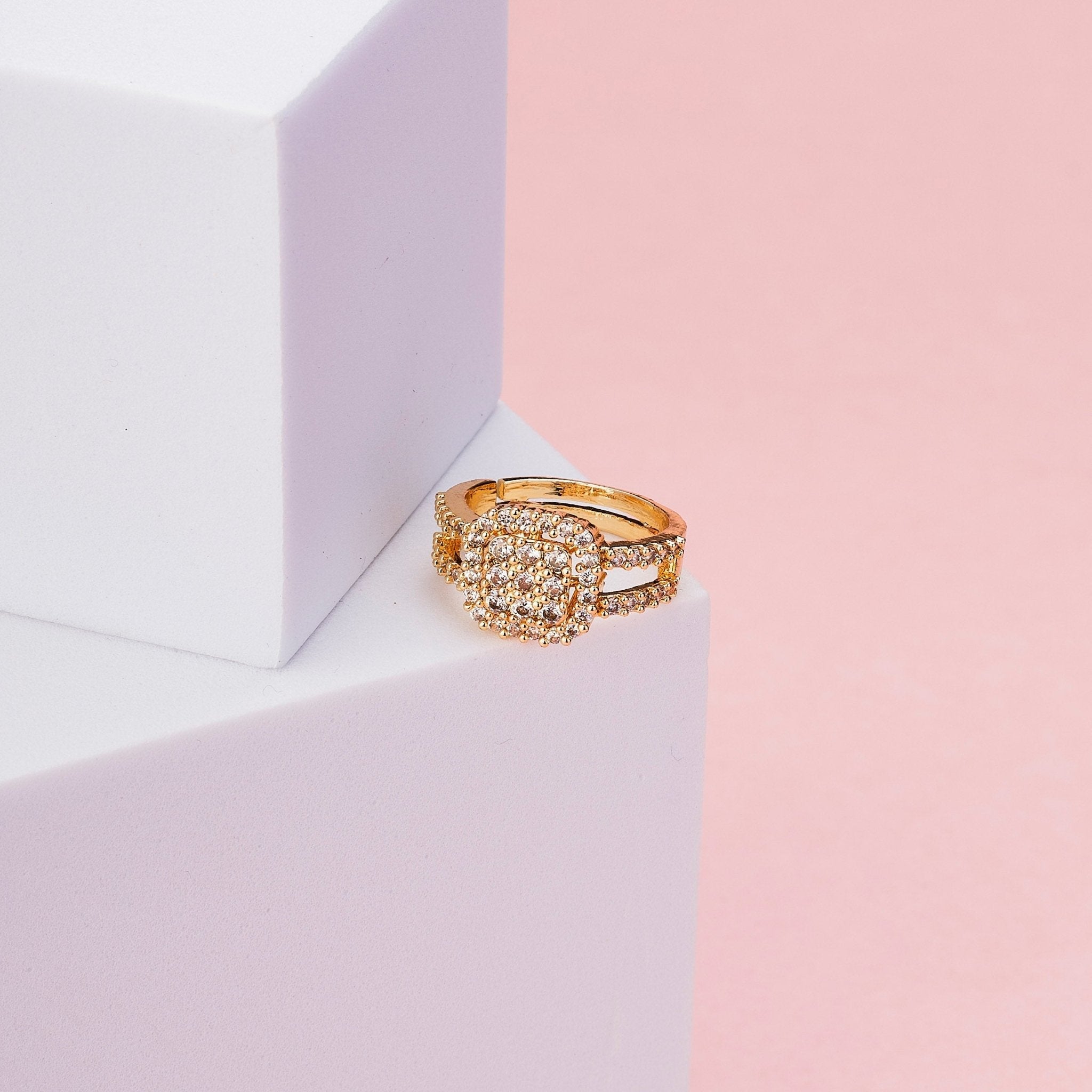 Cushion Cluster Gold Plated Ring