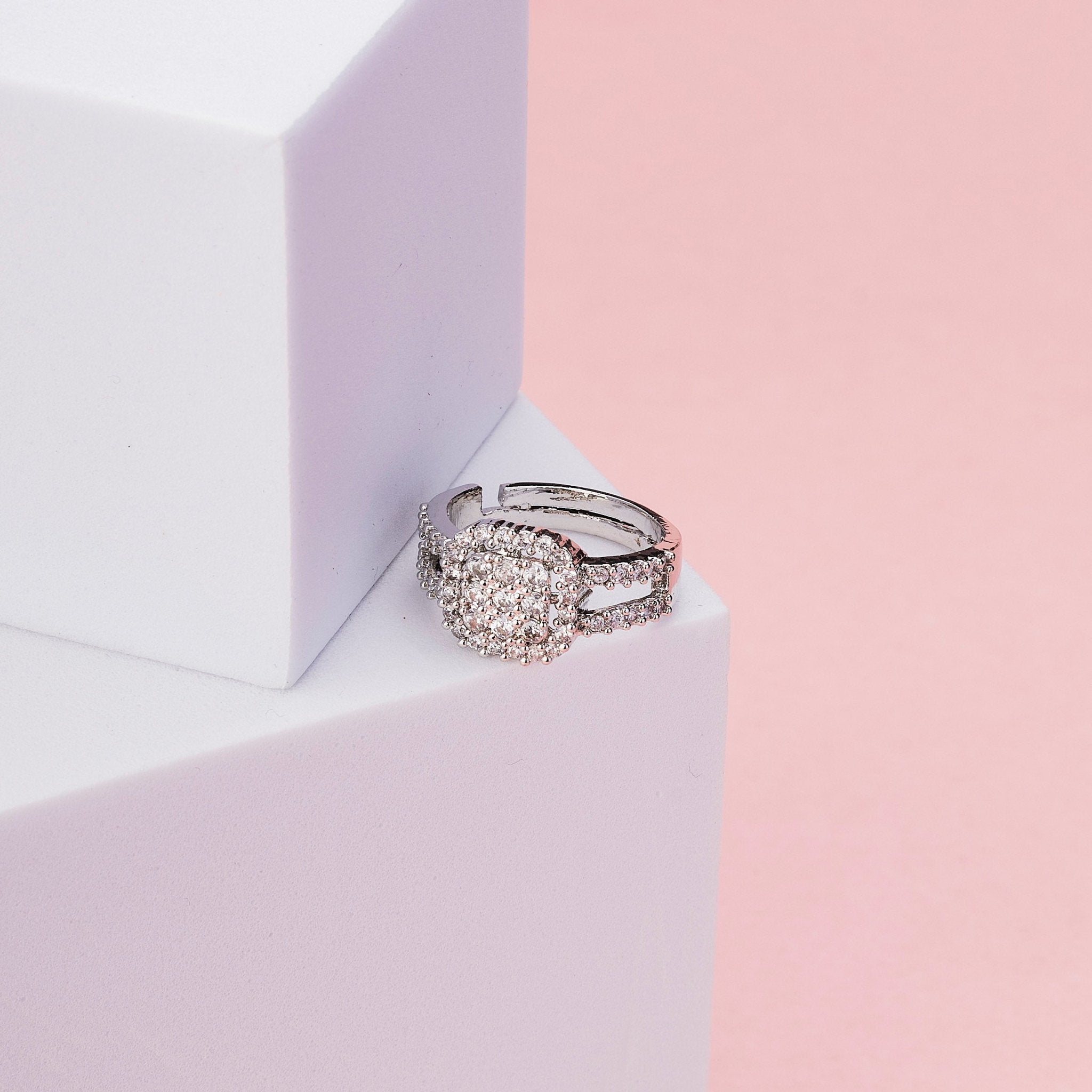 Cushion Cluster Rhodium Ring