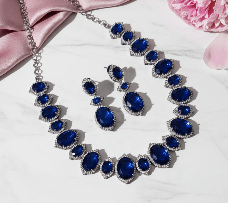 Cyan Serenity Necklace in Black Plated