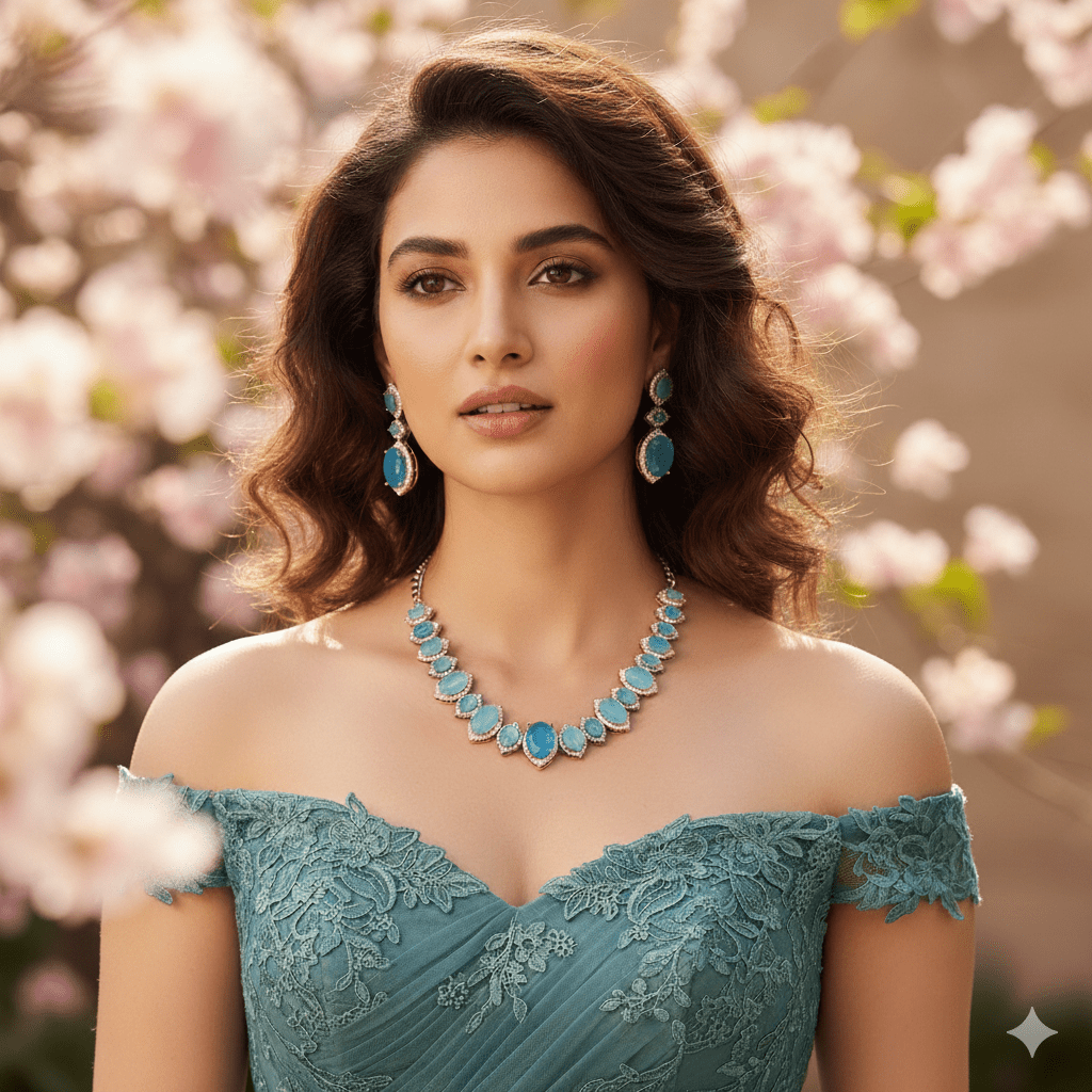 Cyan Serenity Necklace in Black Plated