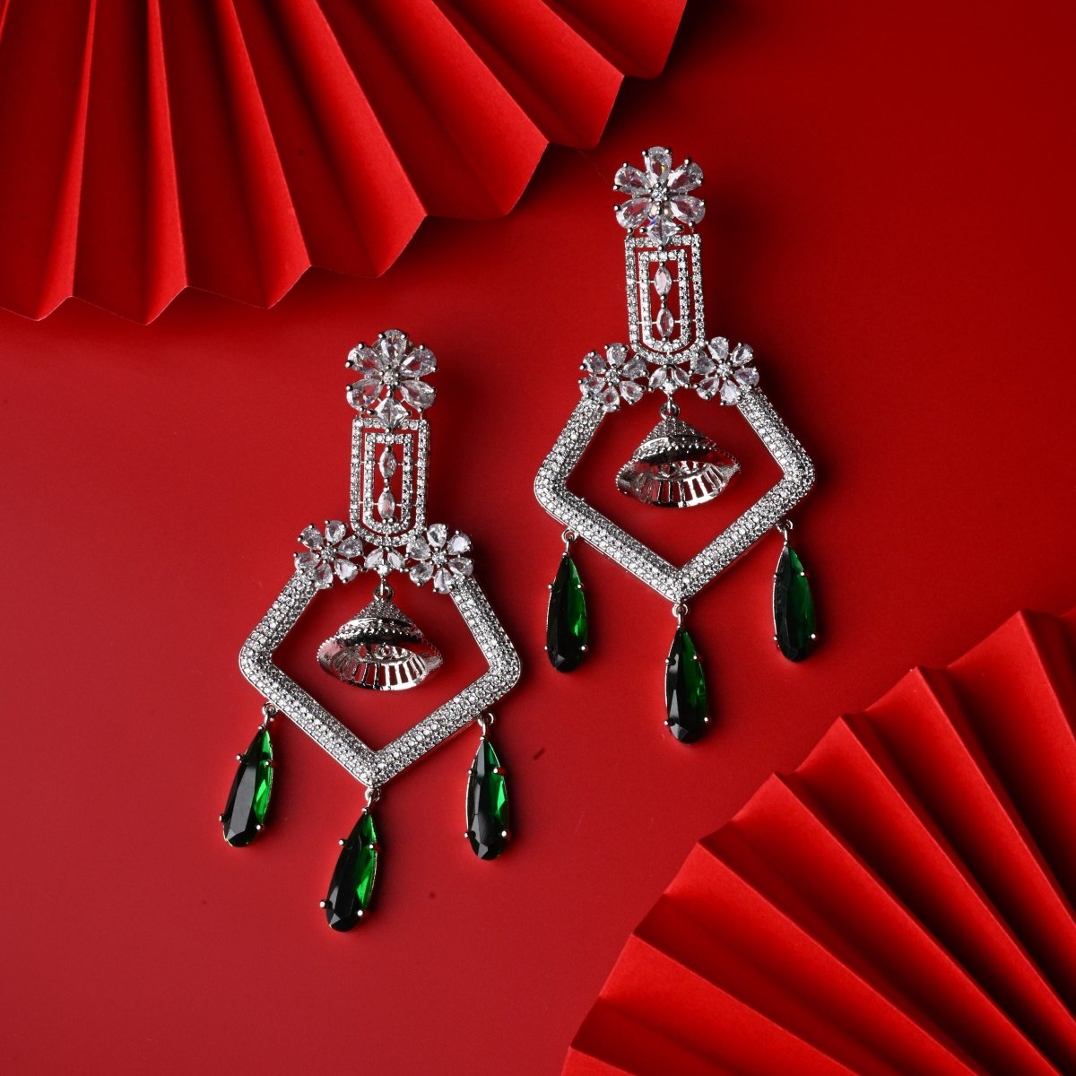 CZ American Diamond Dangler Earrings