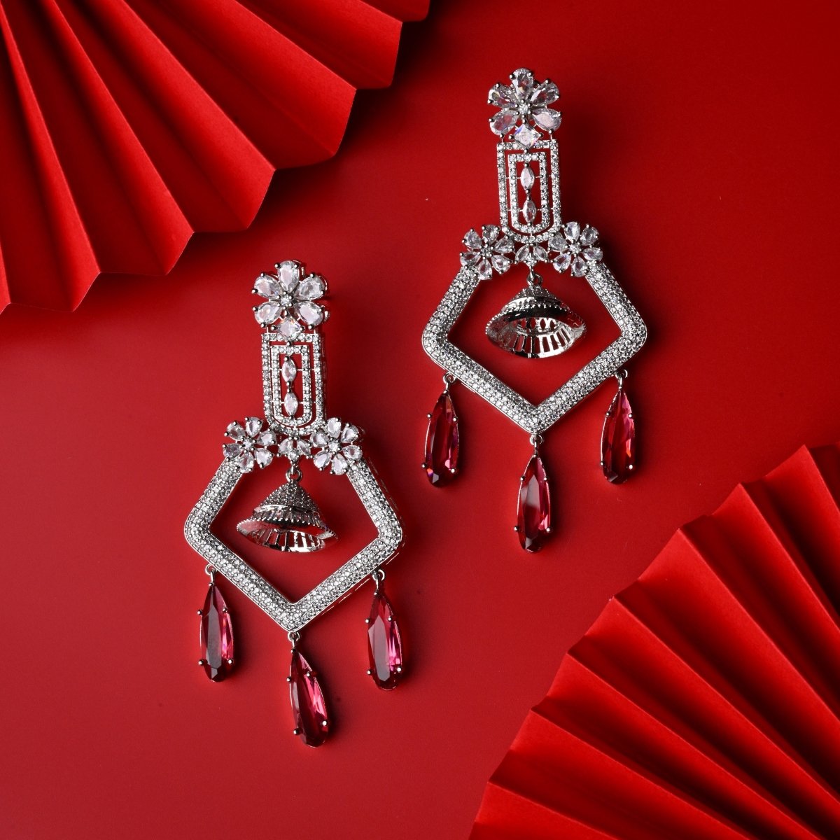 CZ American Diamond Dangler Earrings
