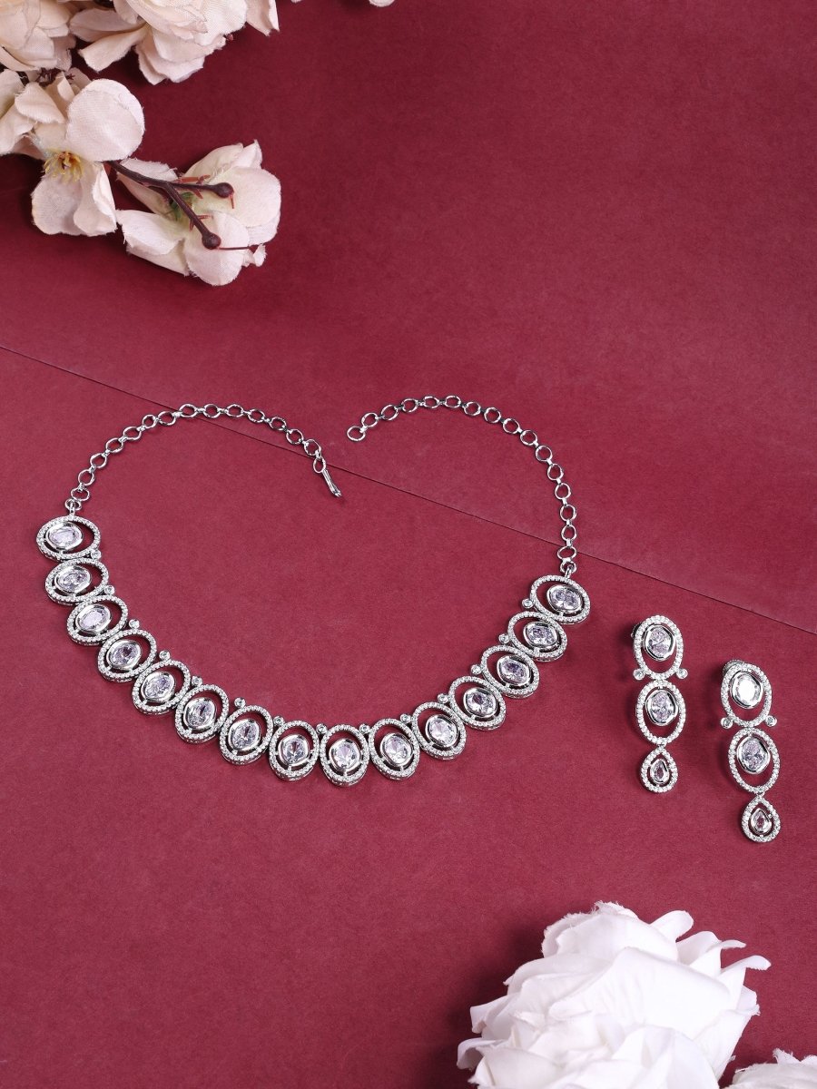 Dainty AD Stone Necklace and Earrings Set