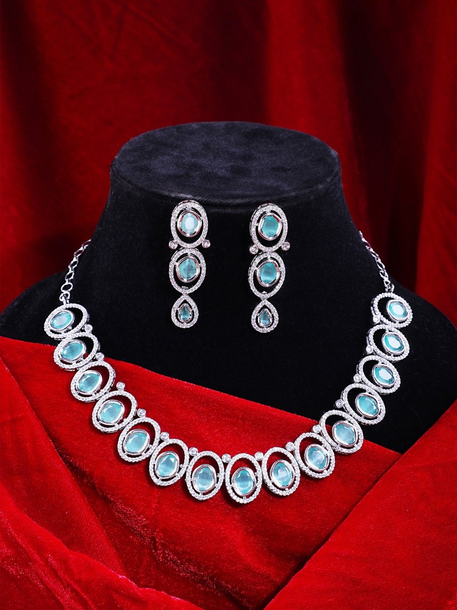 Dainty AD Stone Necklace and Earrings Set