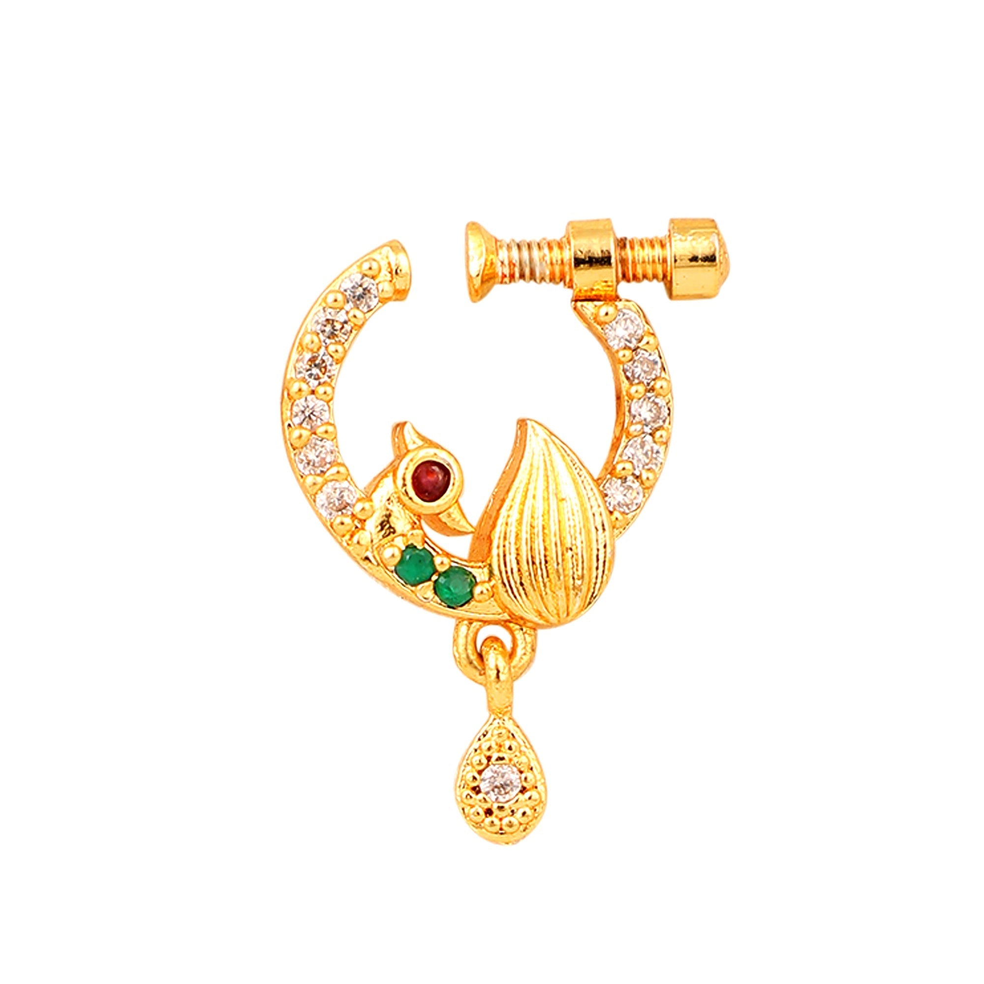 Dazzling Peacock CZ Nose Pin