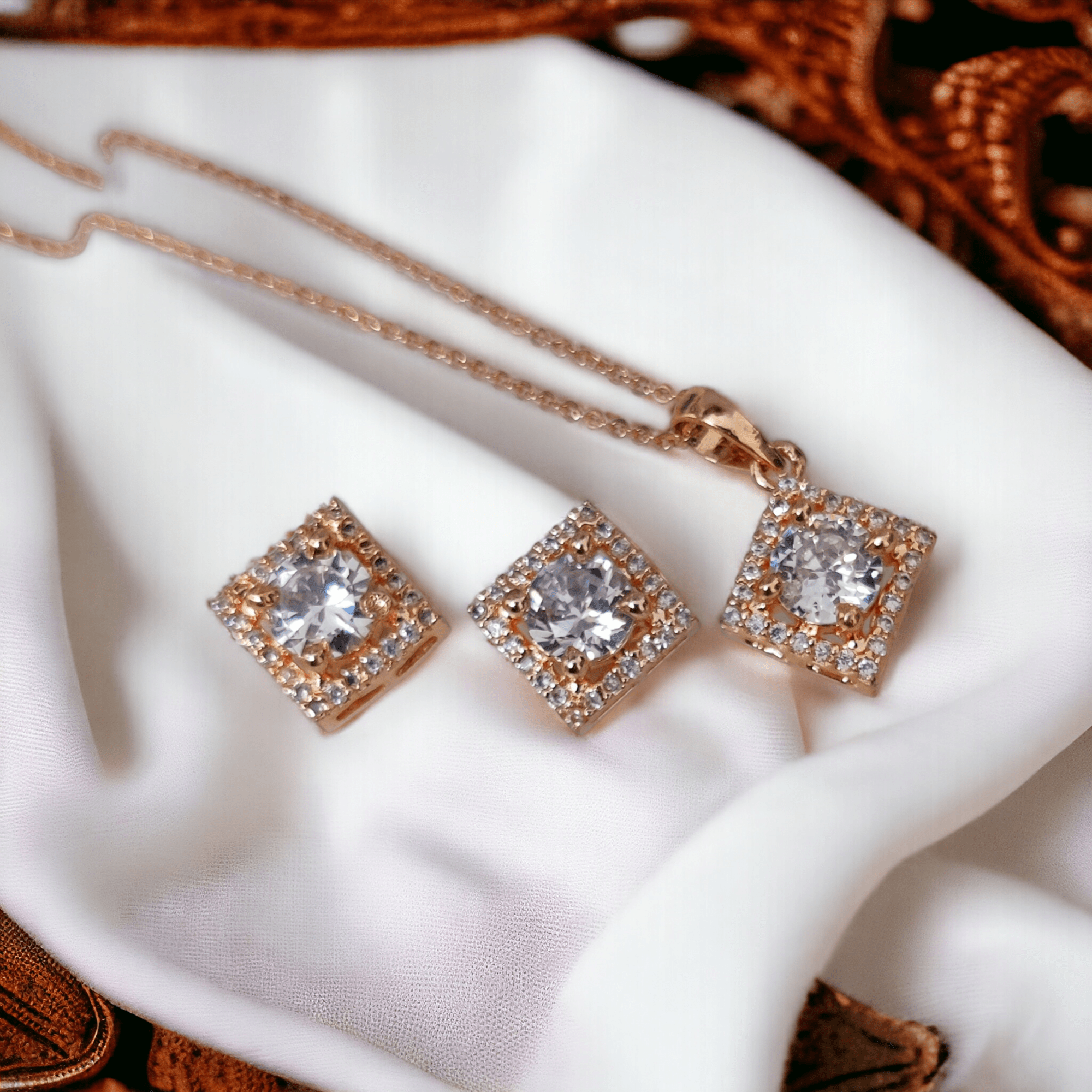 Opal Touch - Delicate Rose Gold Locket Set with Diamante - Locket Set