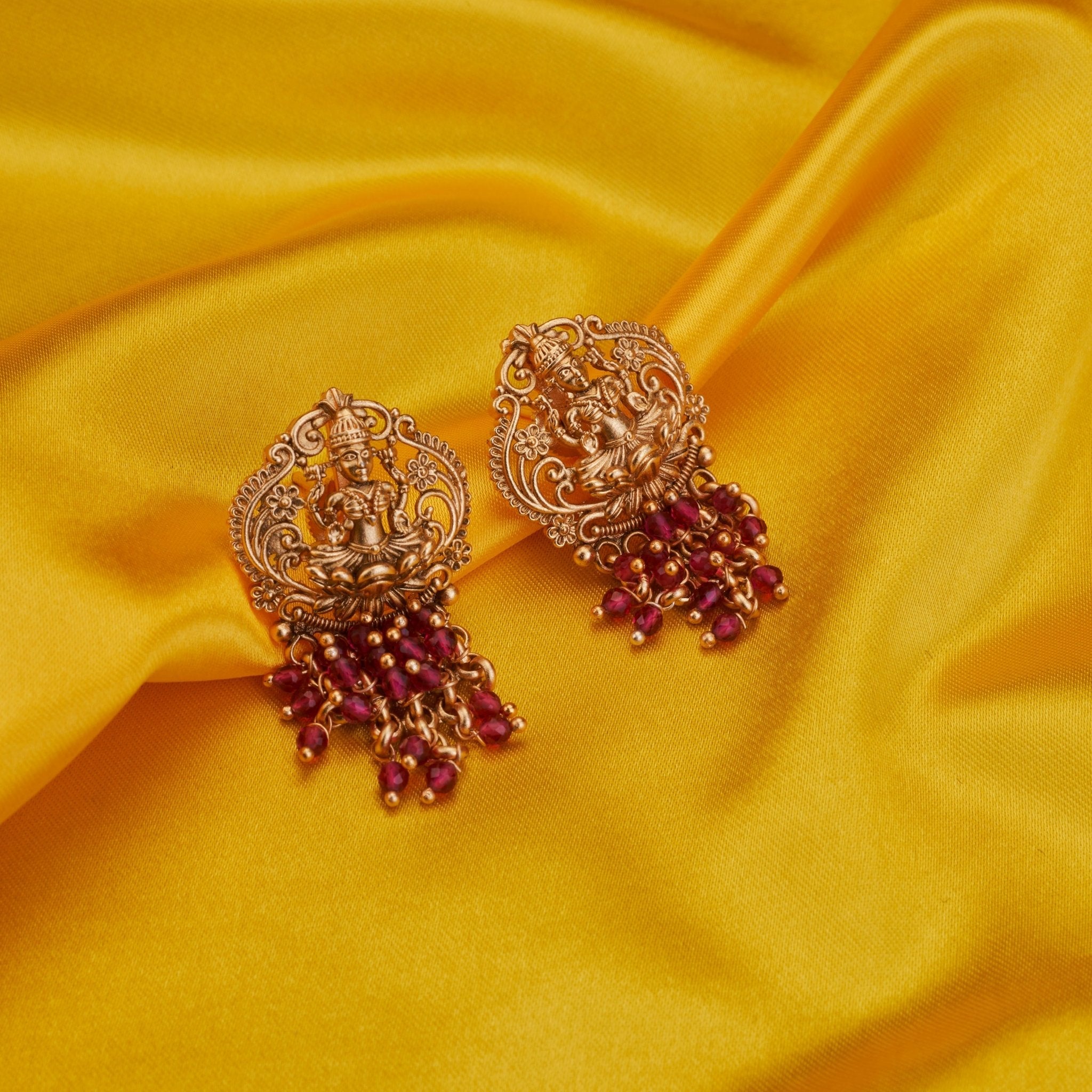 Divine Lakshmi Vishnu Matte Gold Plated Drops