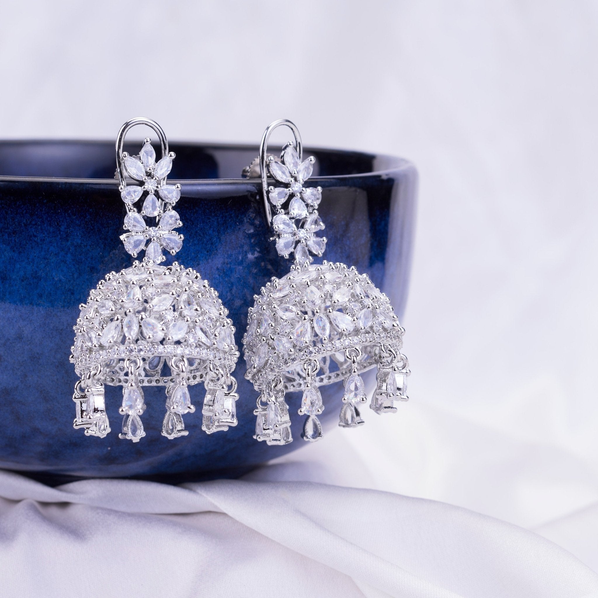 Eccentric American Diamond Rhodium Jhumka